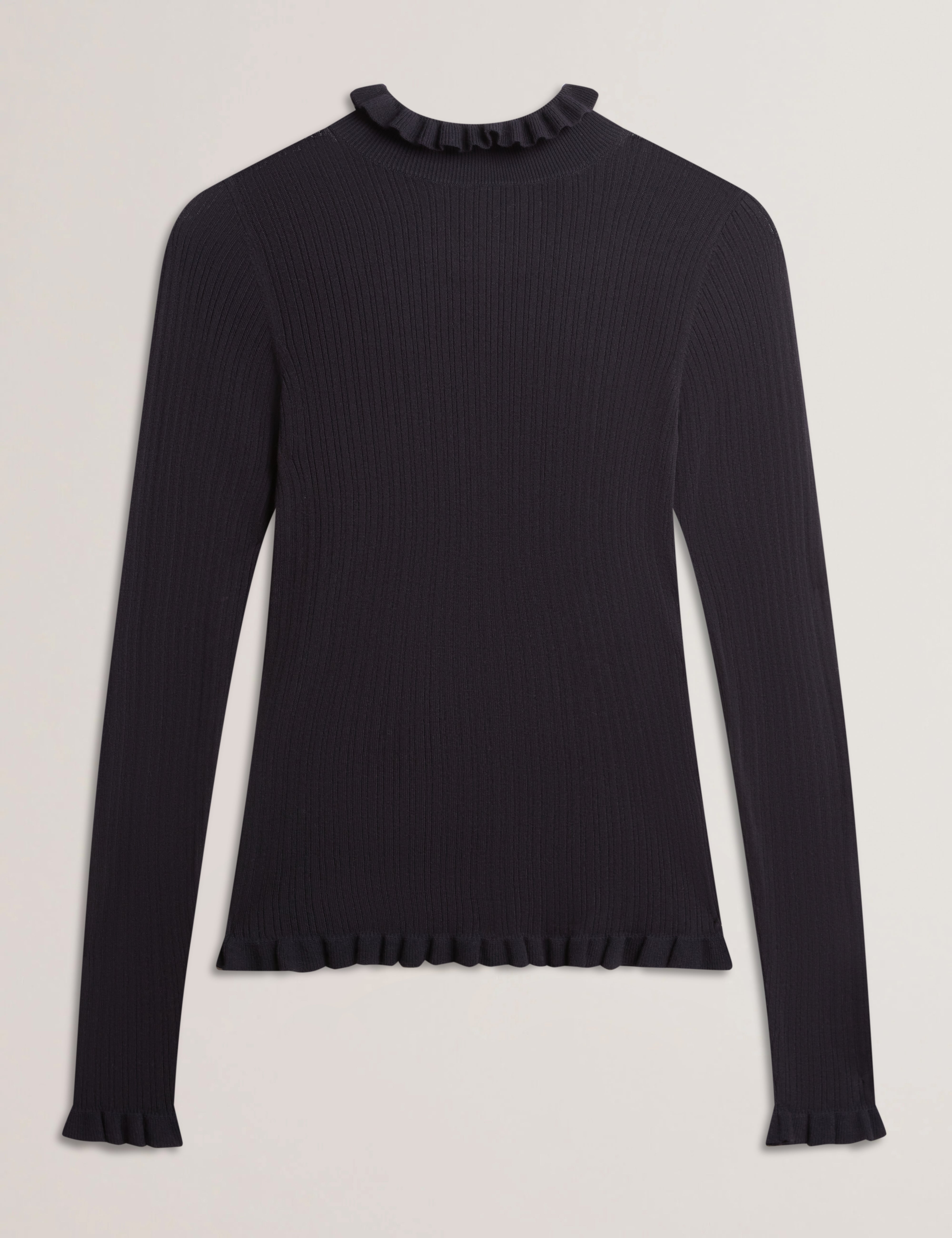 Janittt Rib Funnel Neck Frill Jumper Navy