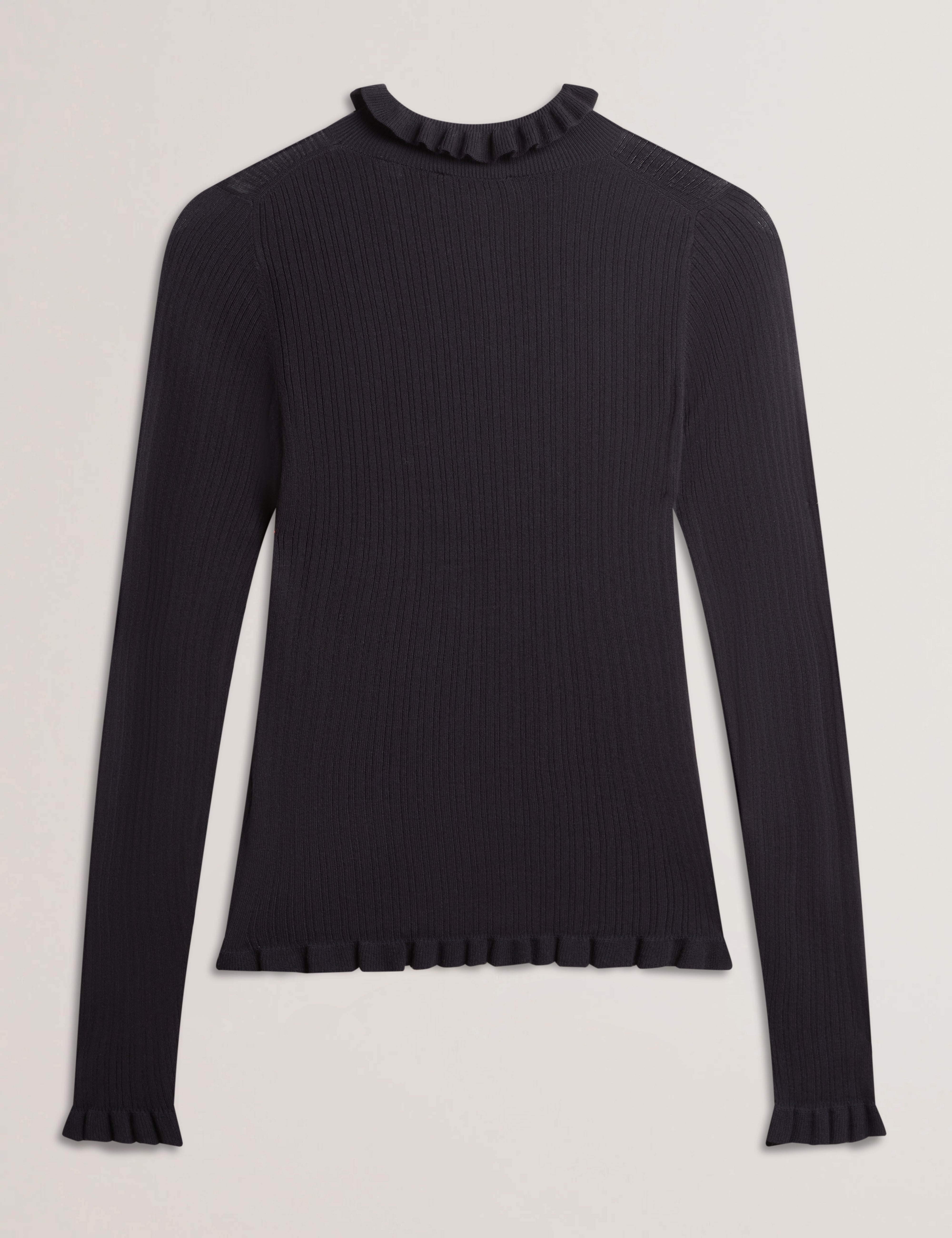 Janittt Rib Funnel Neck Frill Jumper Navy