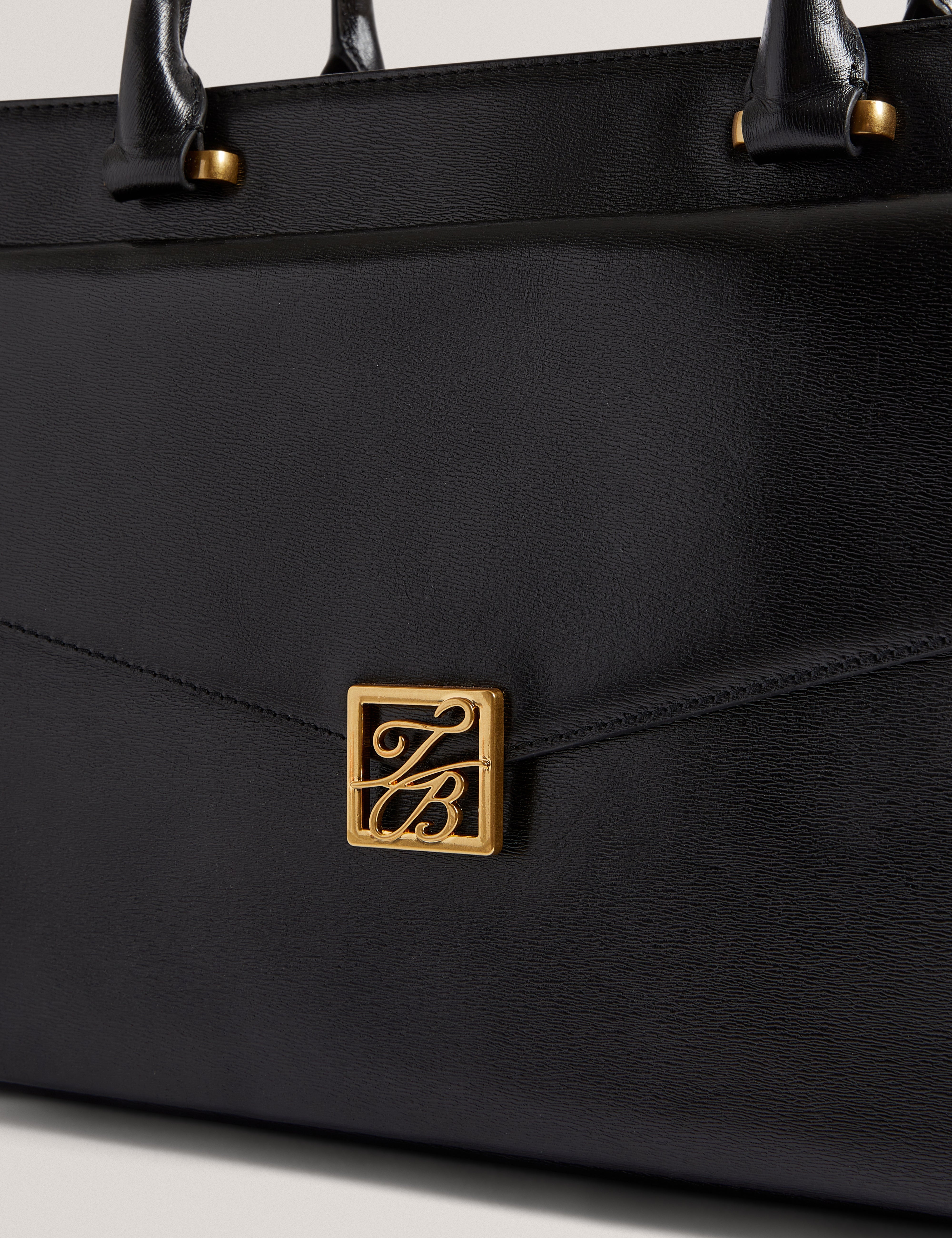 Aniilaa Tb Detail Medium Leather Tote Bag Black