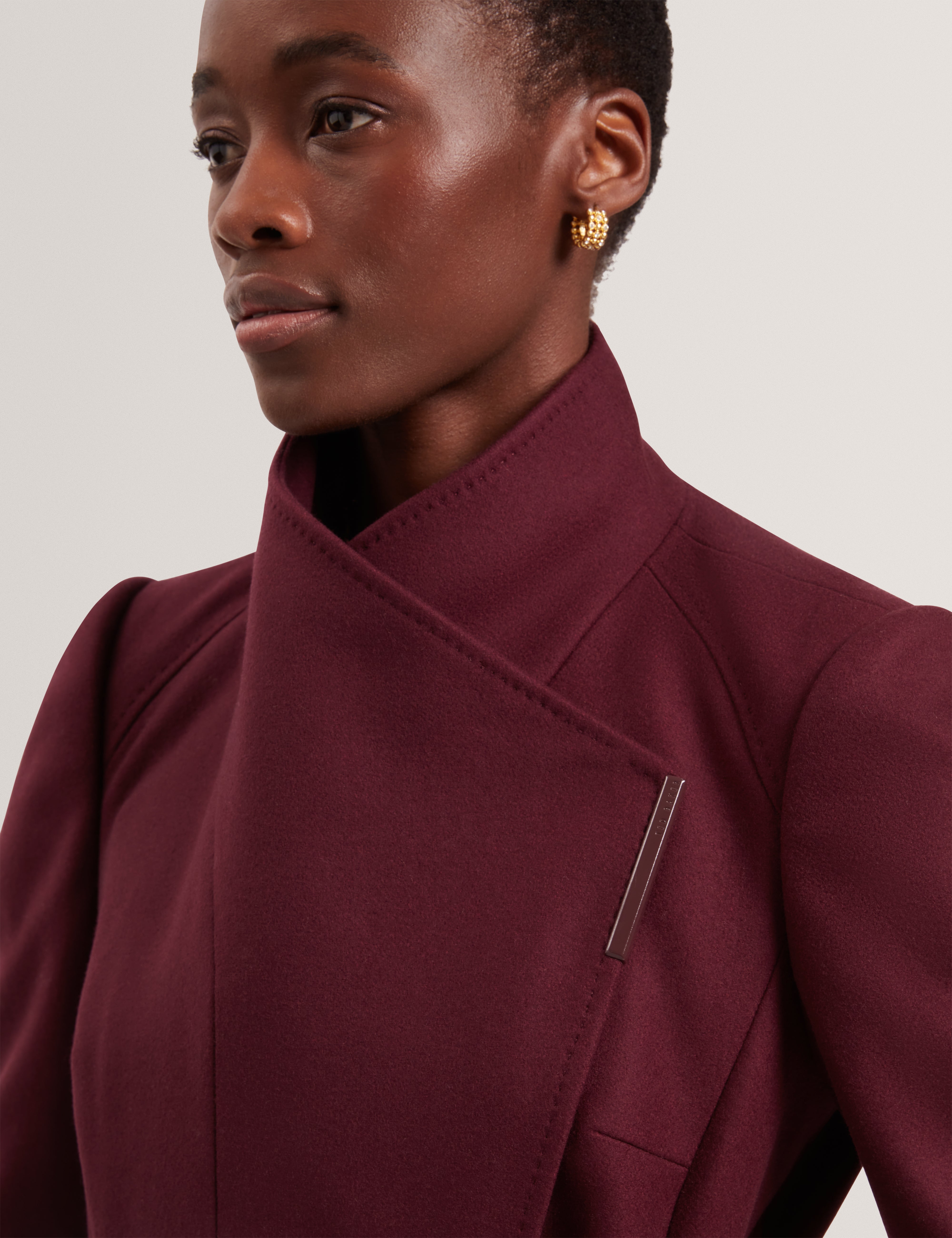 Rose Mid Length Wool Wrap Coat Oxblood