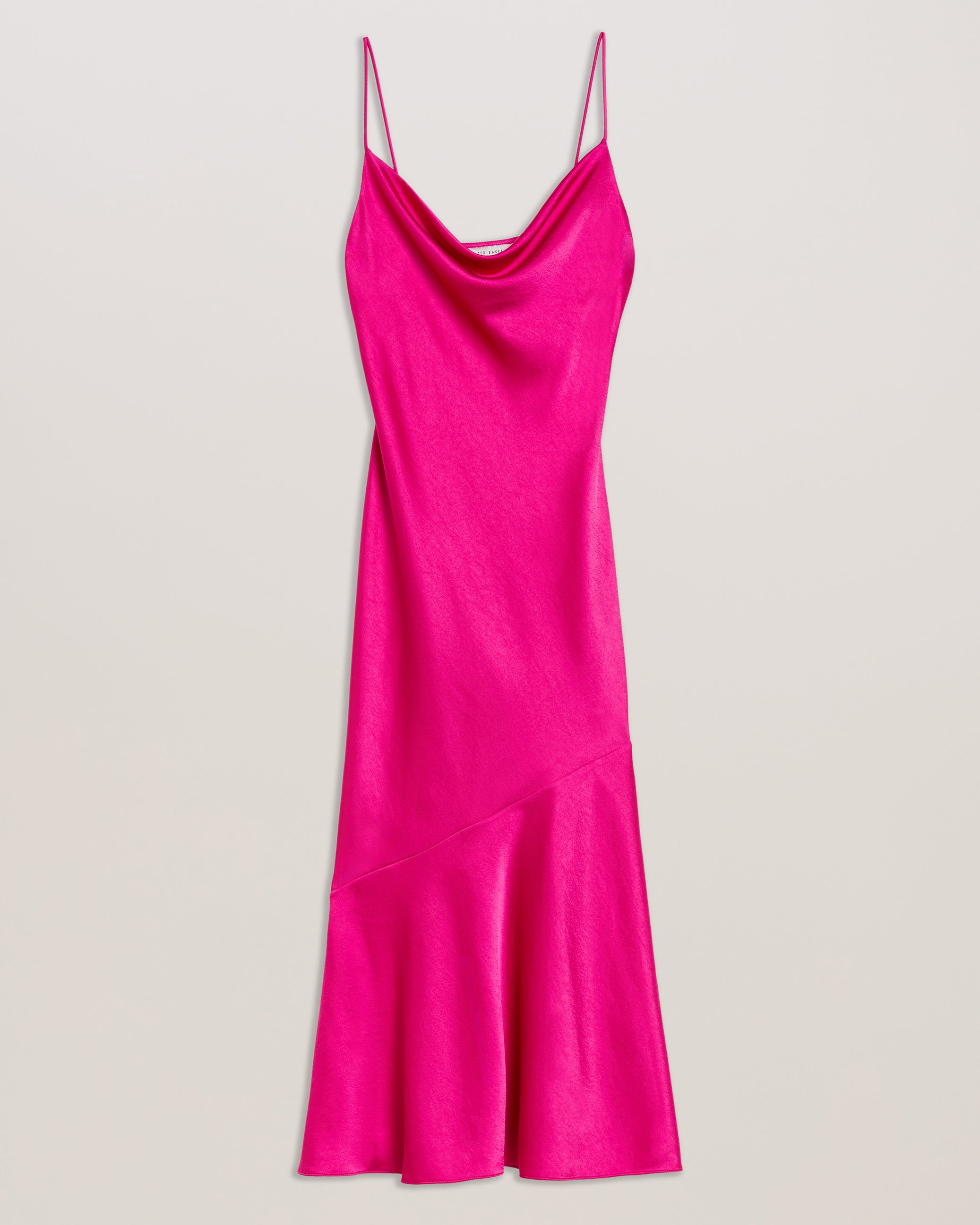 Tunca Satin Cowl Neck Evening Midi Dress Brt-Pink