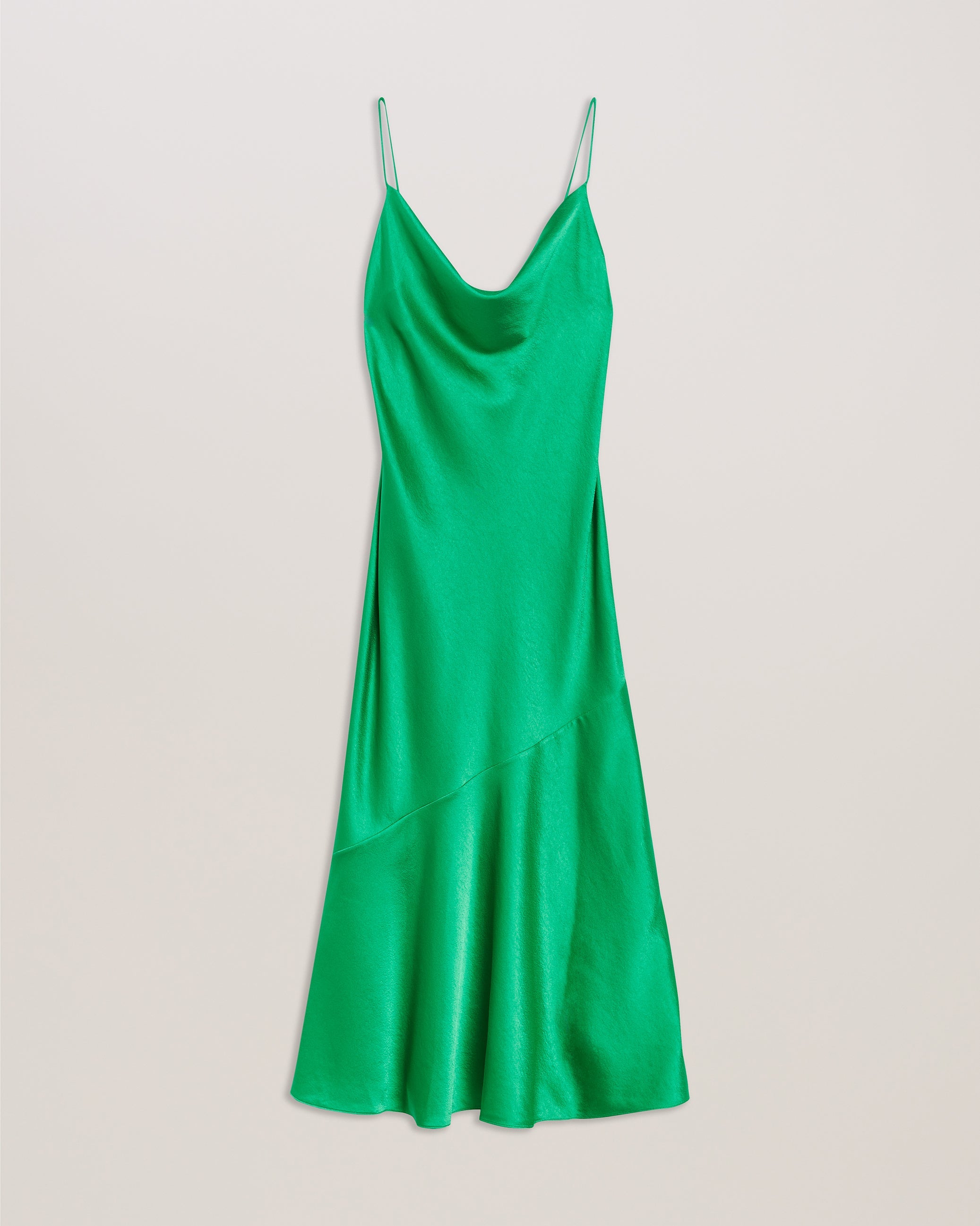 Tunca Satin Cowl Neck Evening Midi Dress Green