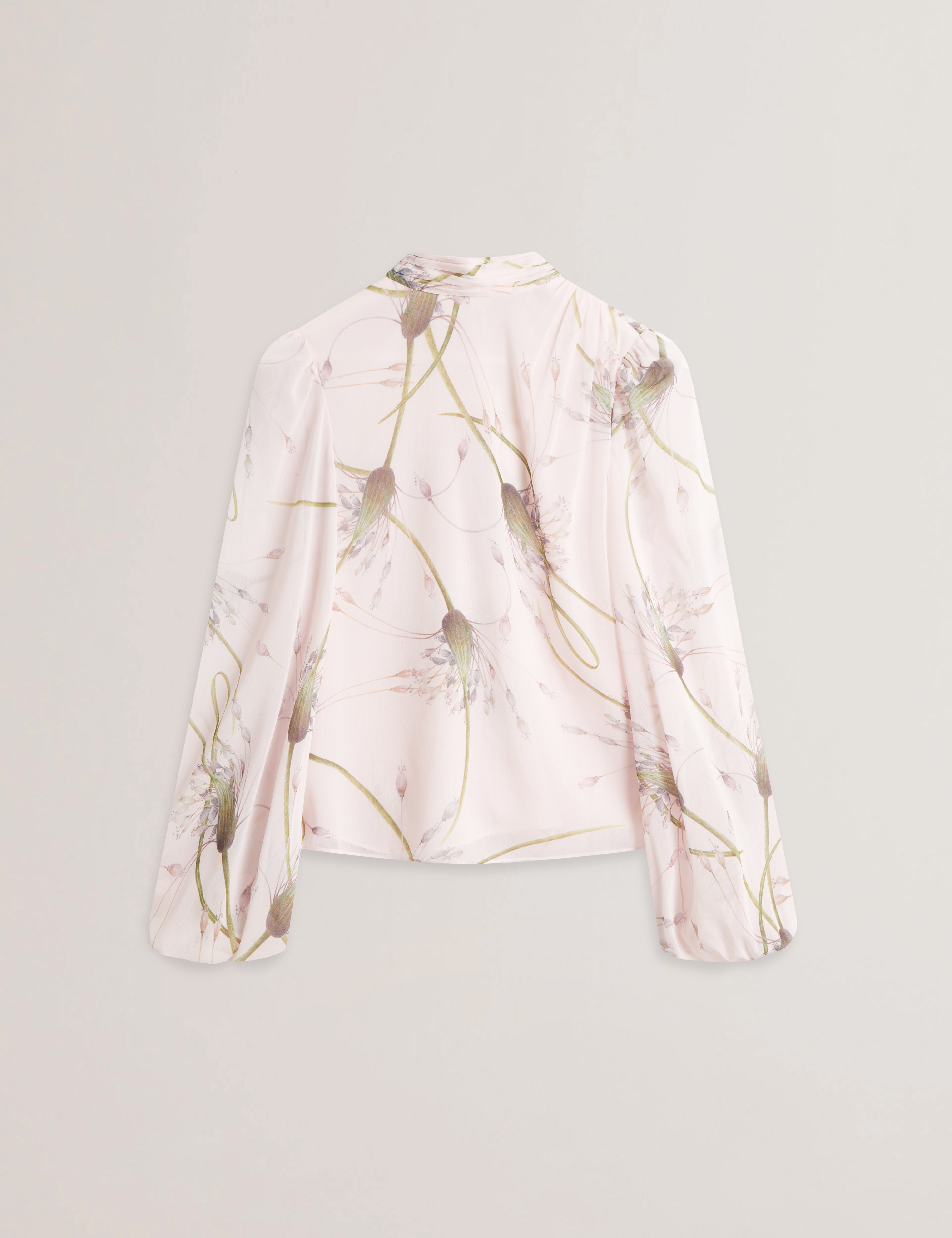 Alati Printed Tie Neck Long Sleeve Blouse Lt-Pink