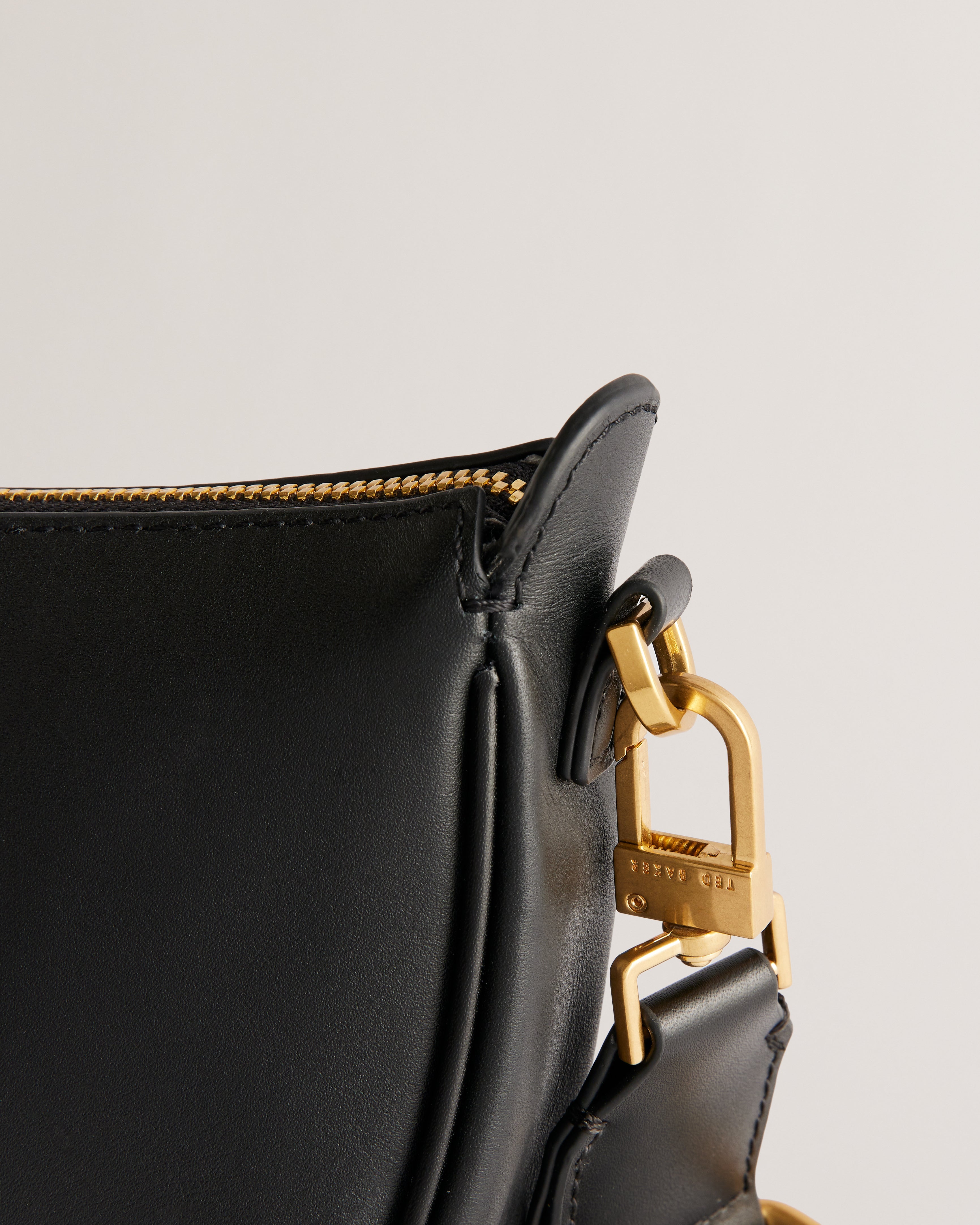 Essina Webbing Leather Half Moon Crossbody Bag Black