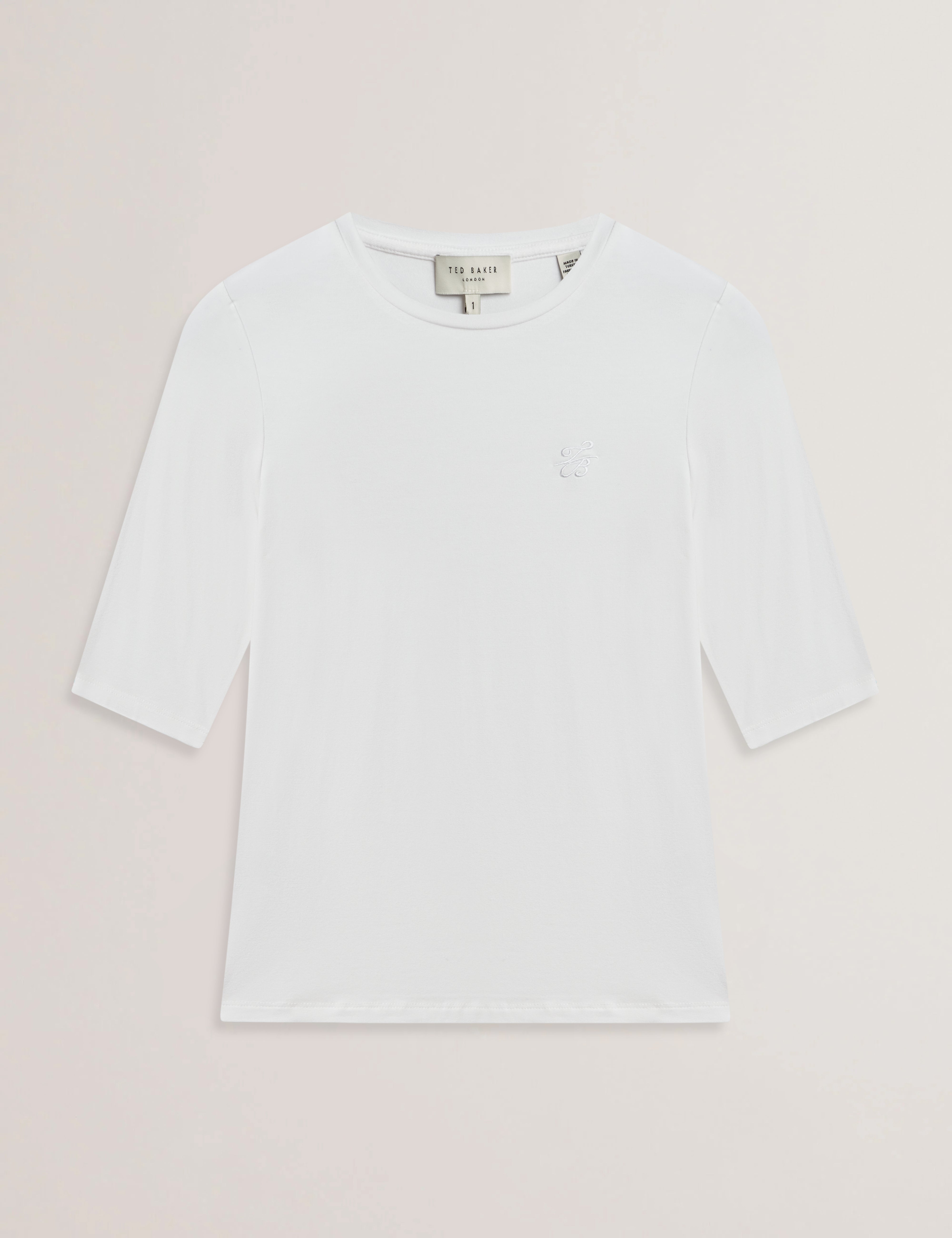 Casy Fitted Half Sleeve Chest Branded Tee Ivory