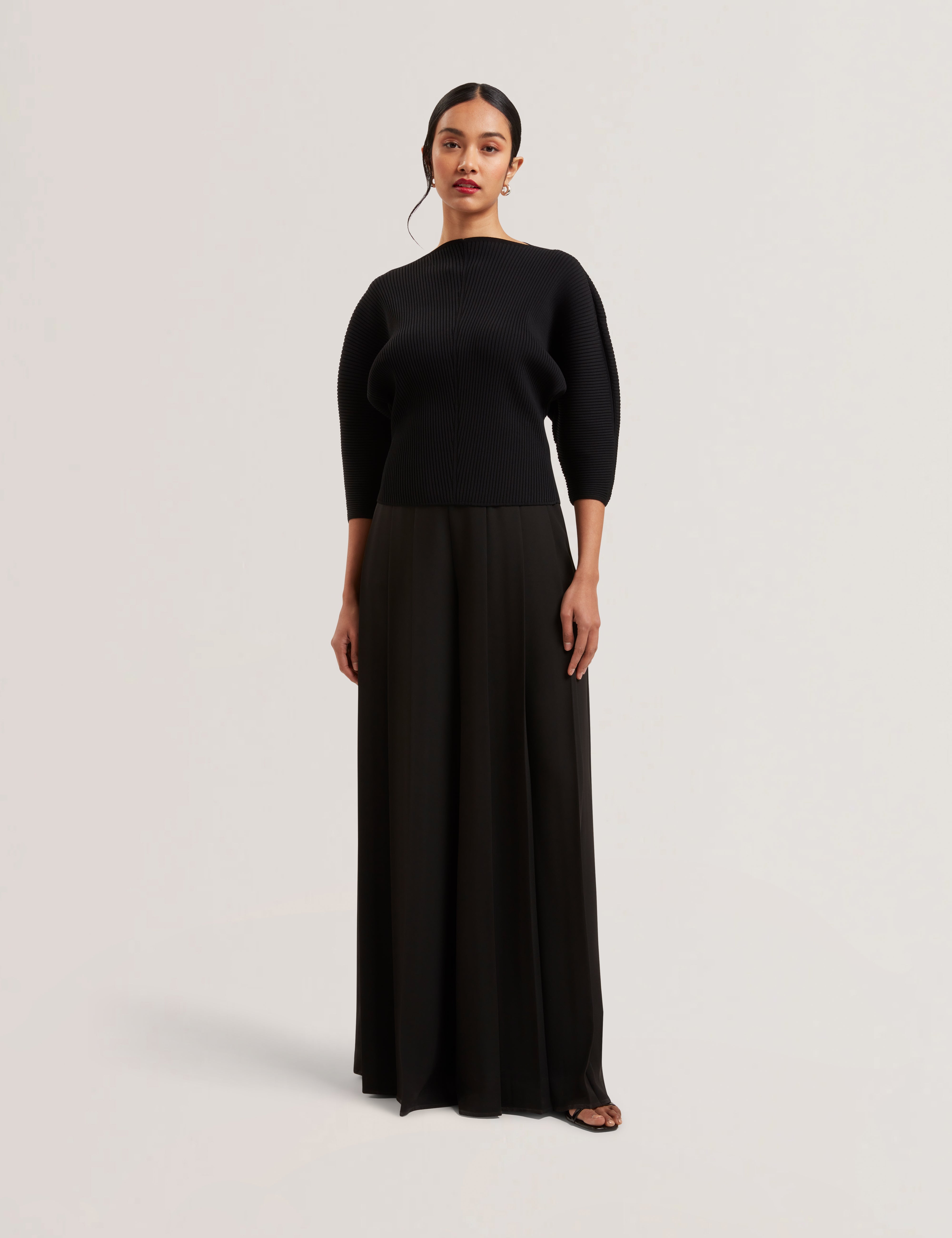 Pleata Box Pleat Wide Leg Trouser Black