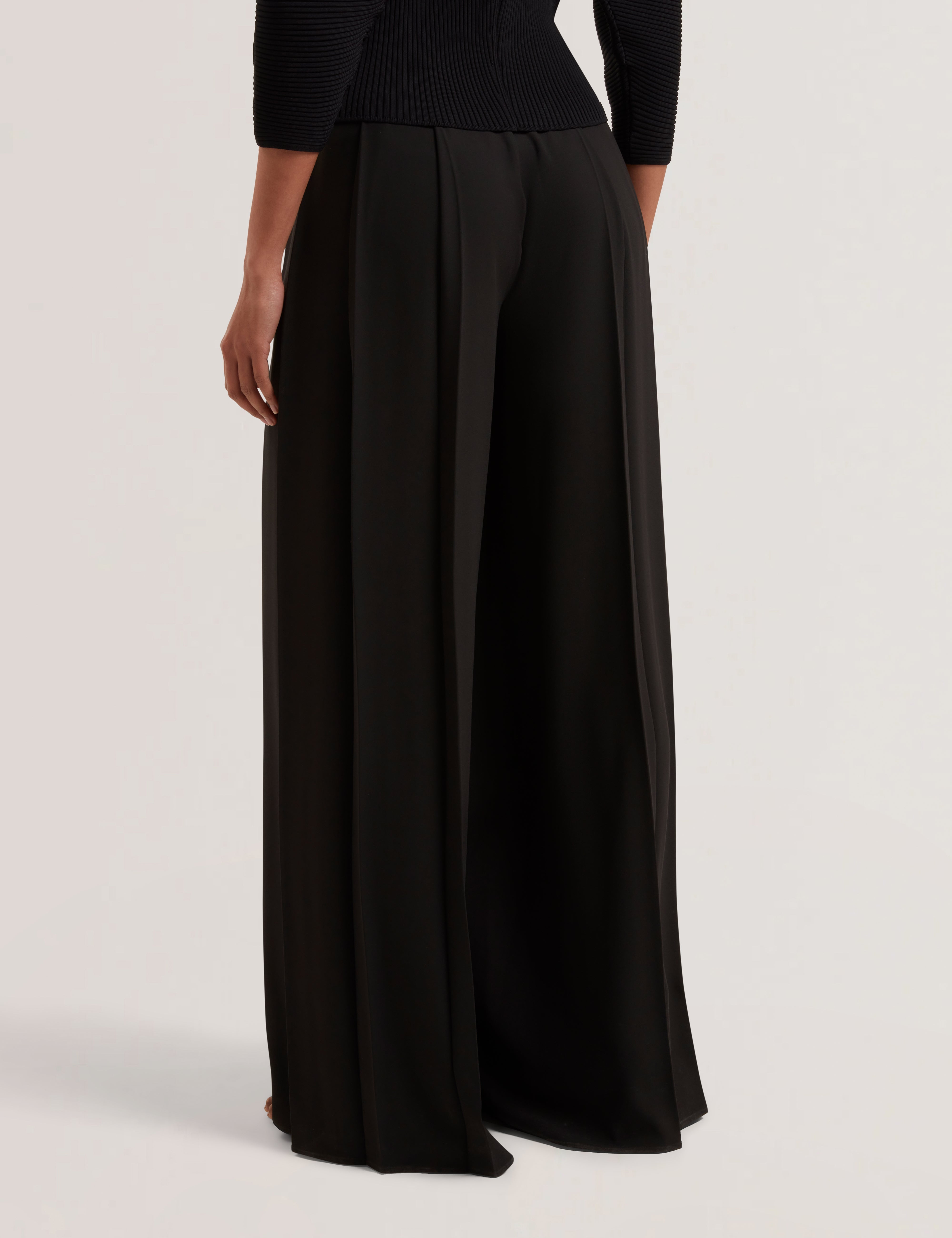 Pleata Box Pleat Wide Leg Trouser Black