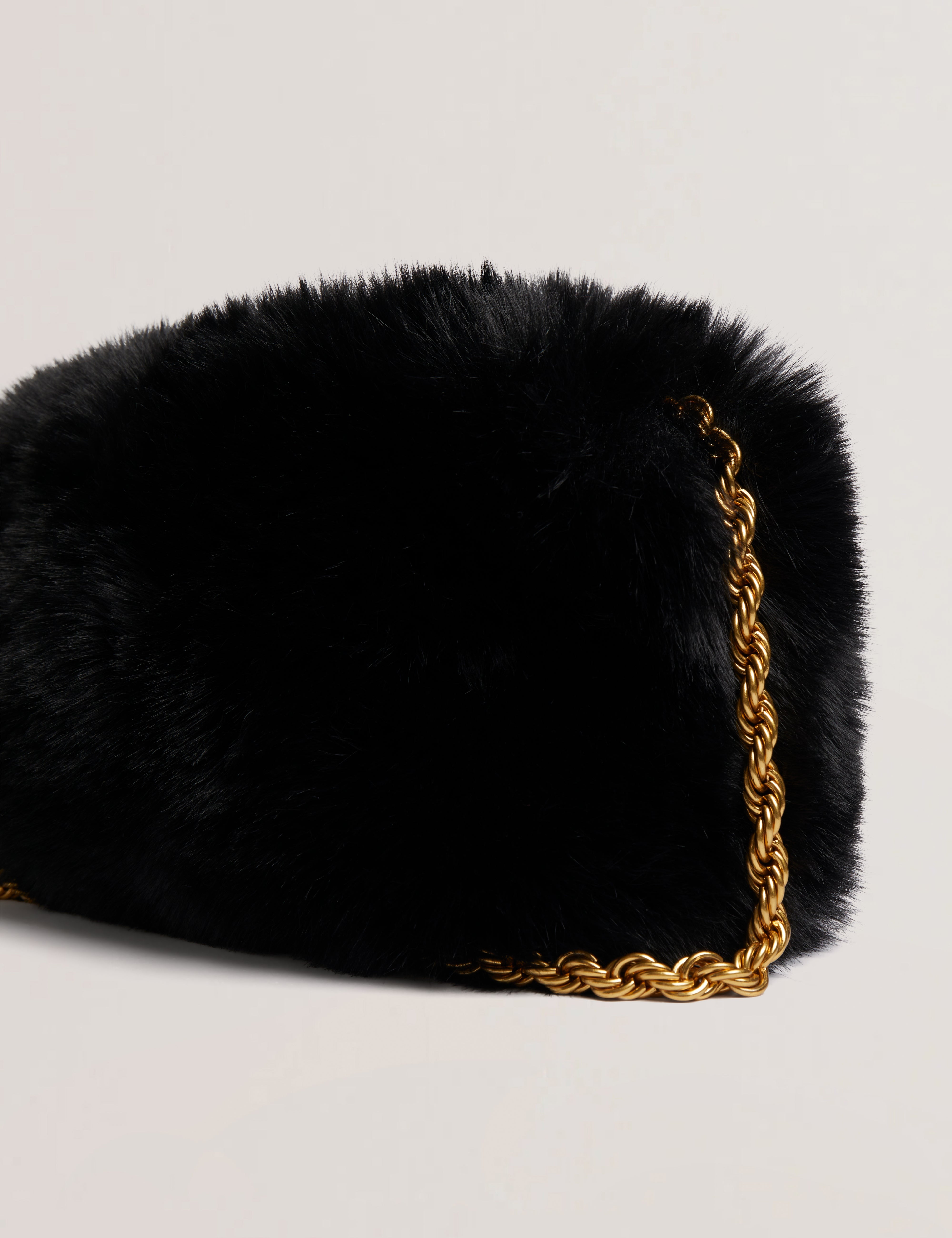 Furie Faux Fur Chain Shoulder Bag Black