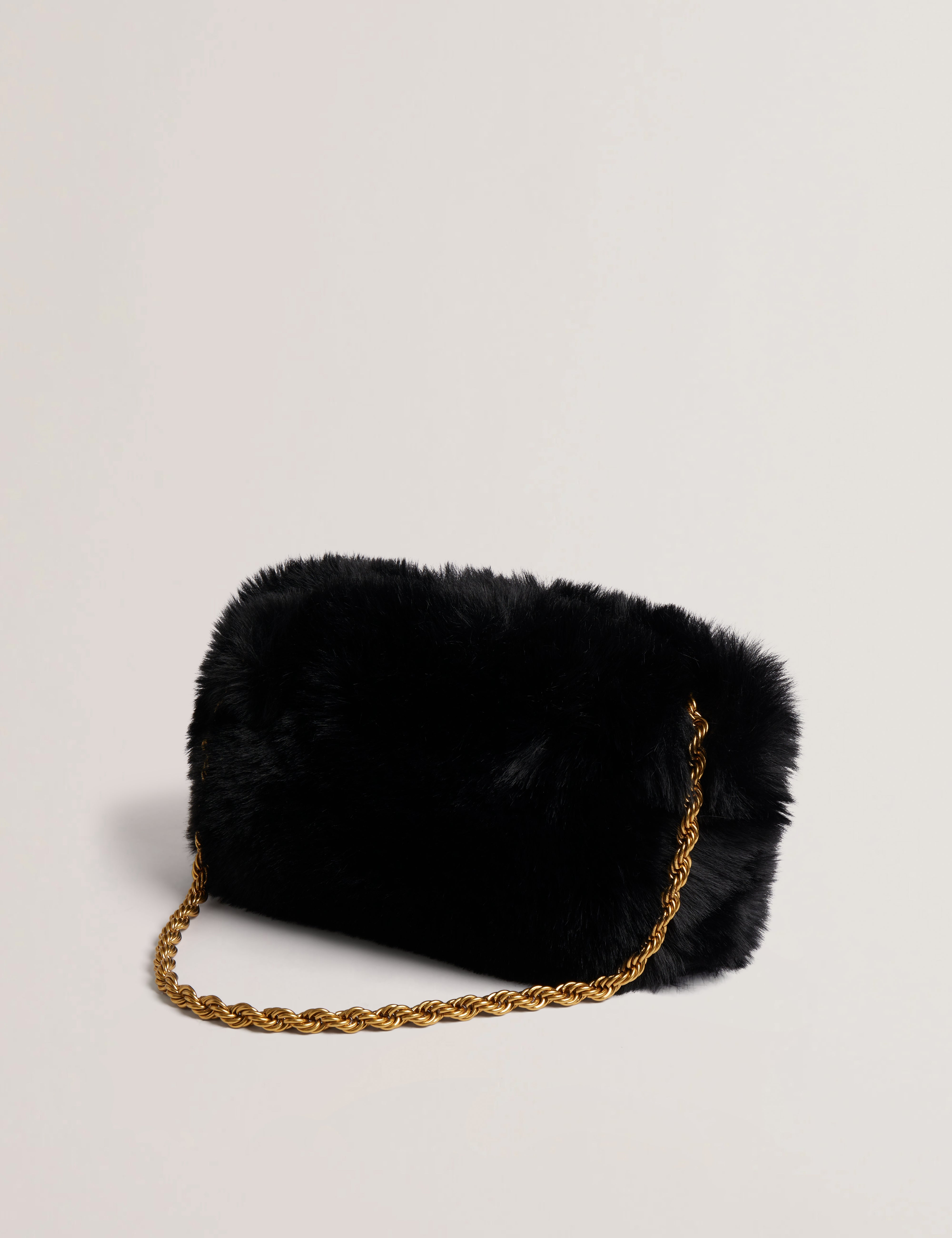 Furie Faux Fur Chain Shoulder Bag Black