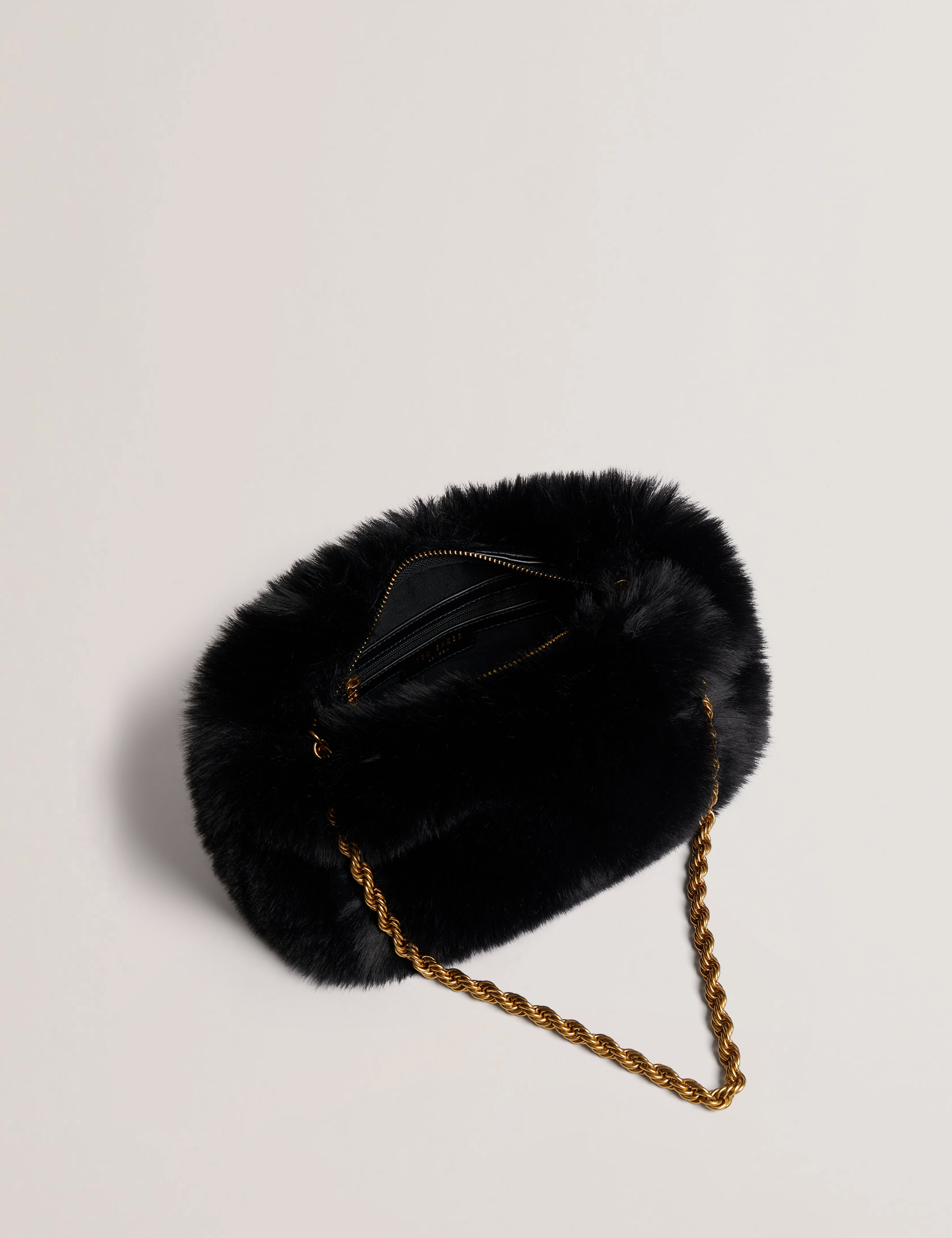 Furie Faux Fur Chain Shoulder Bag Black