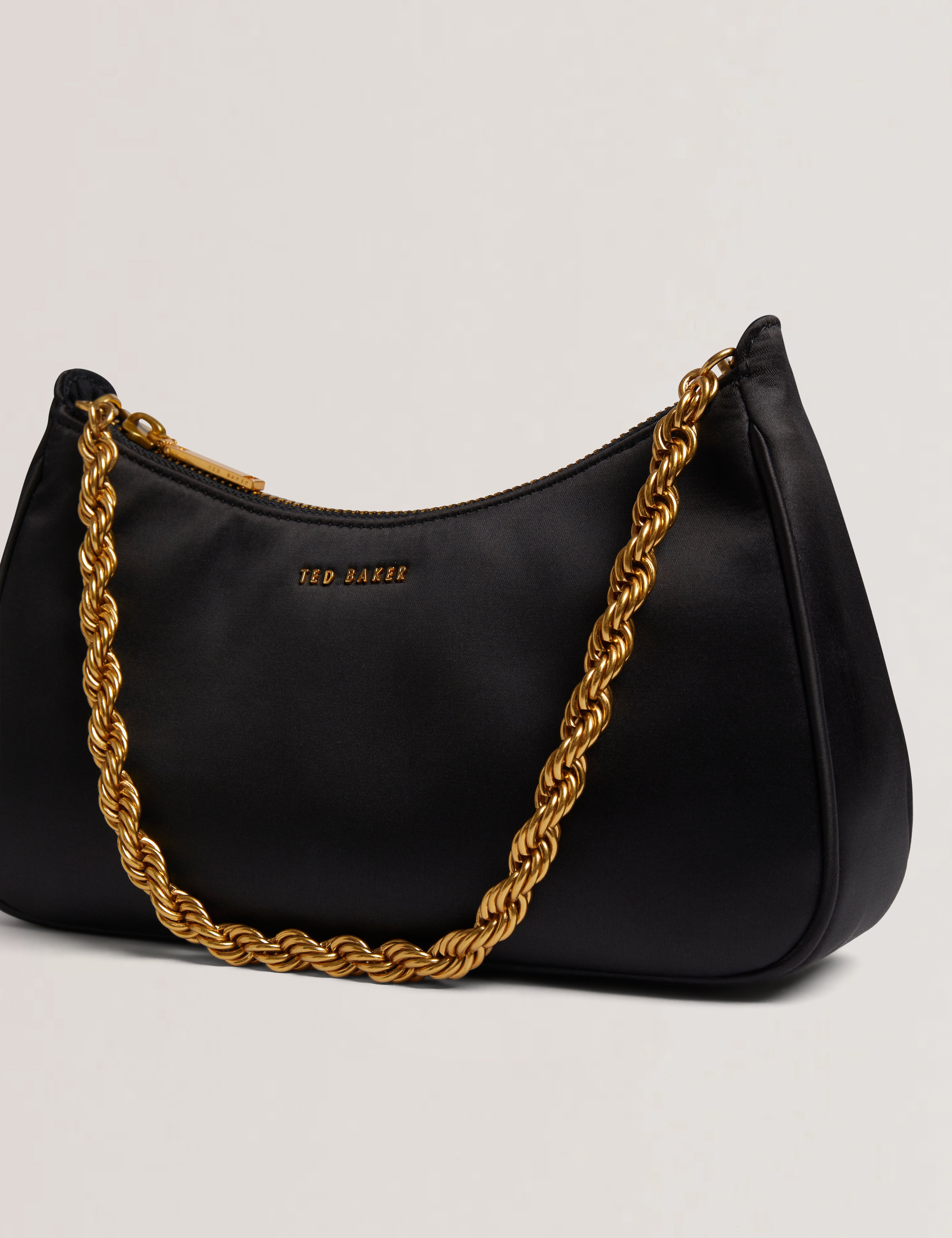 Agnise Chain Detail Satin Shoulder Ba Black