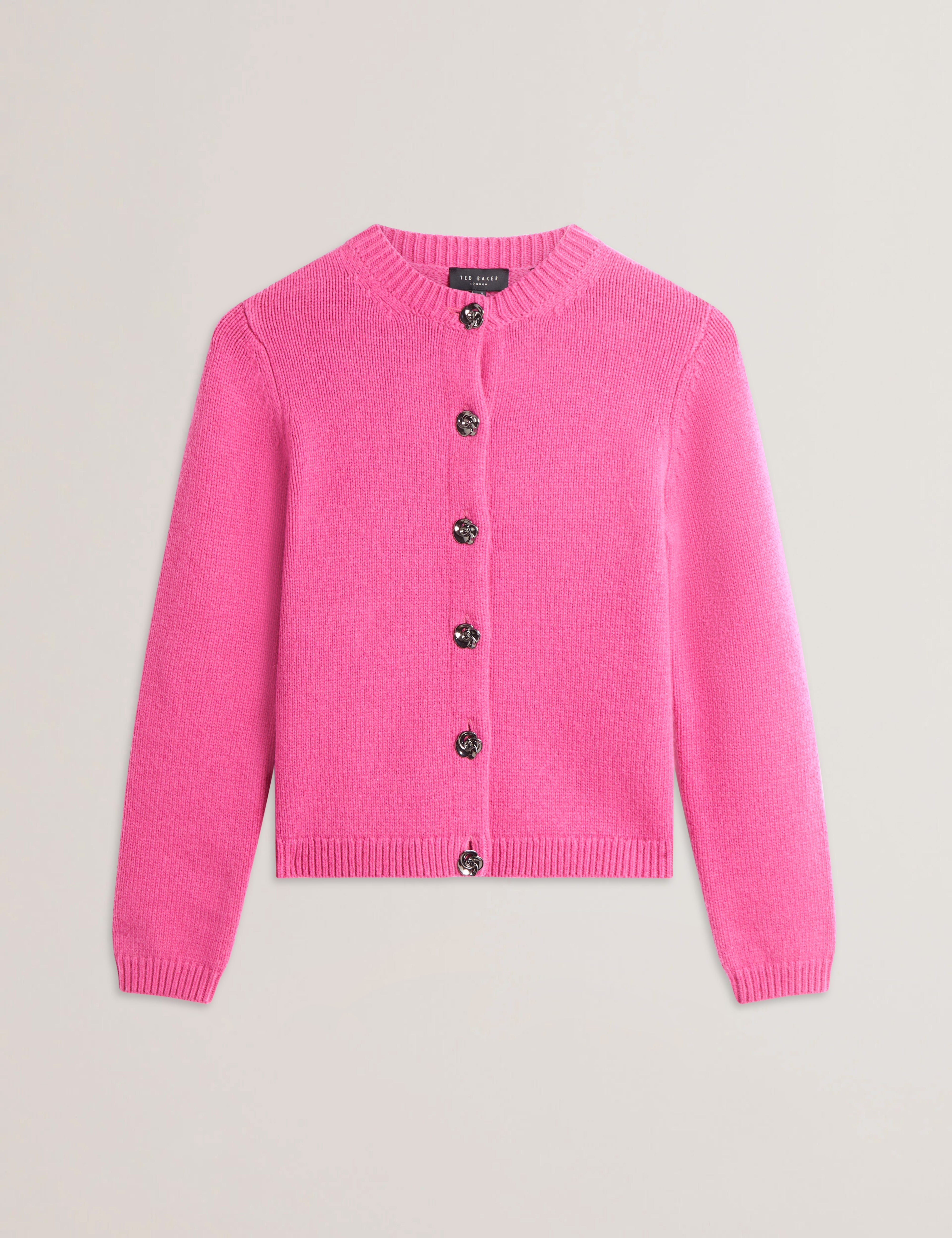 Jaycey Rose Button Crew Neck Cardigan Brt-Pink