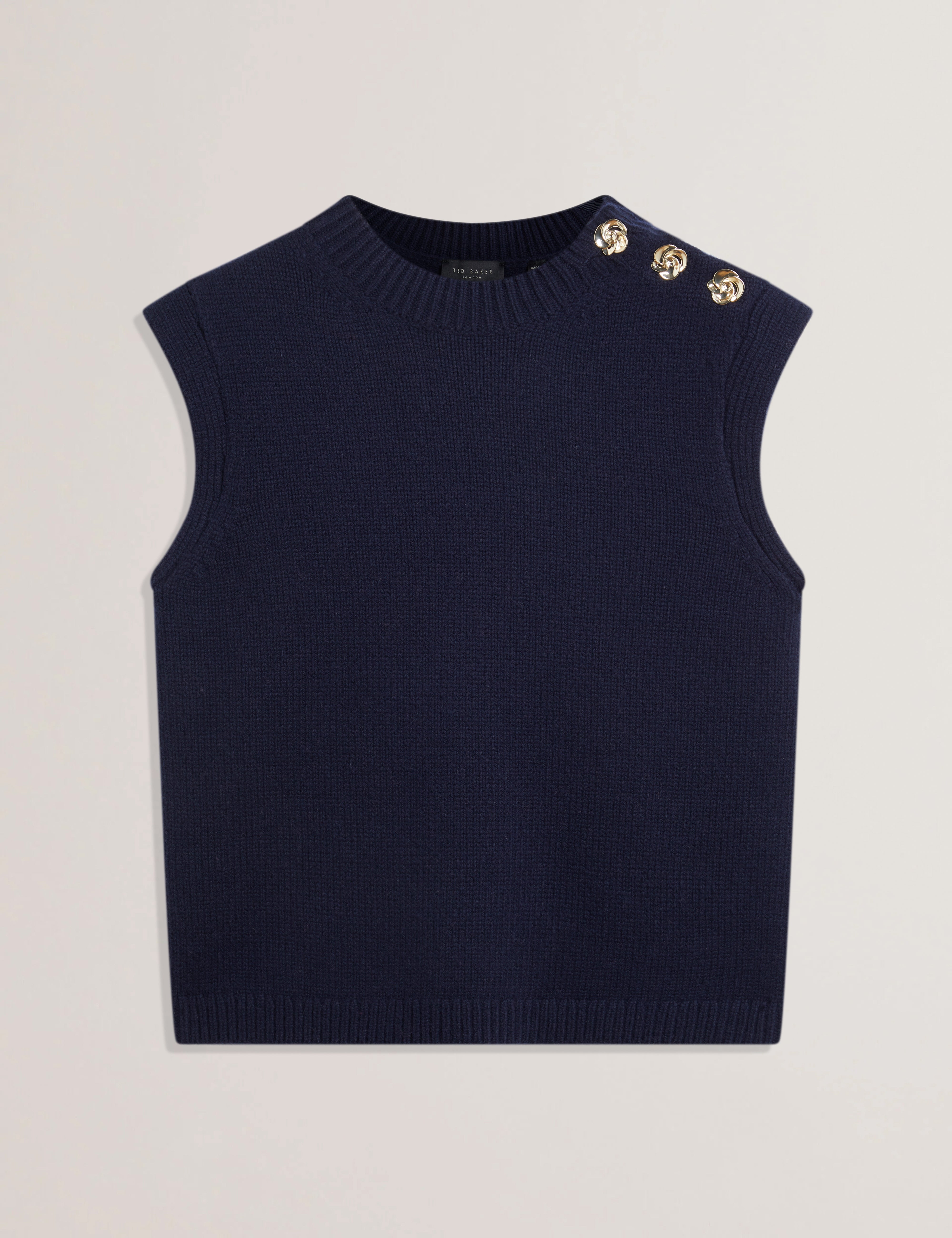 Rondher Rose Button Crew Neck Tank Navy