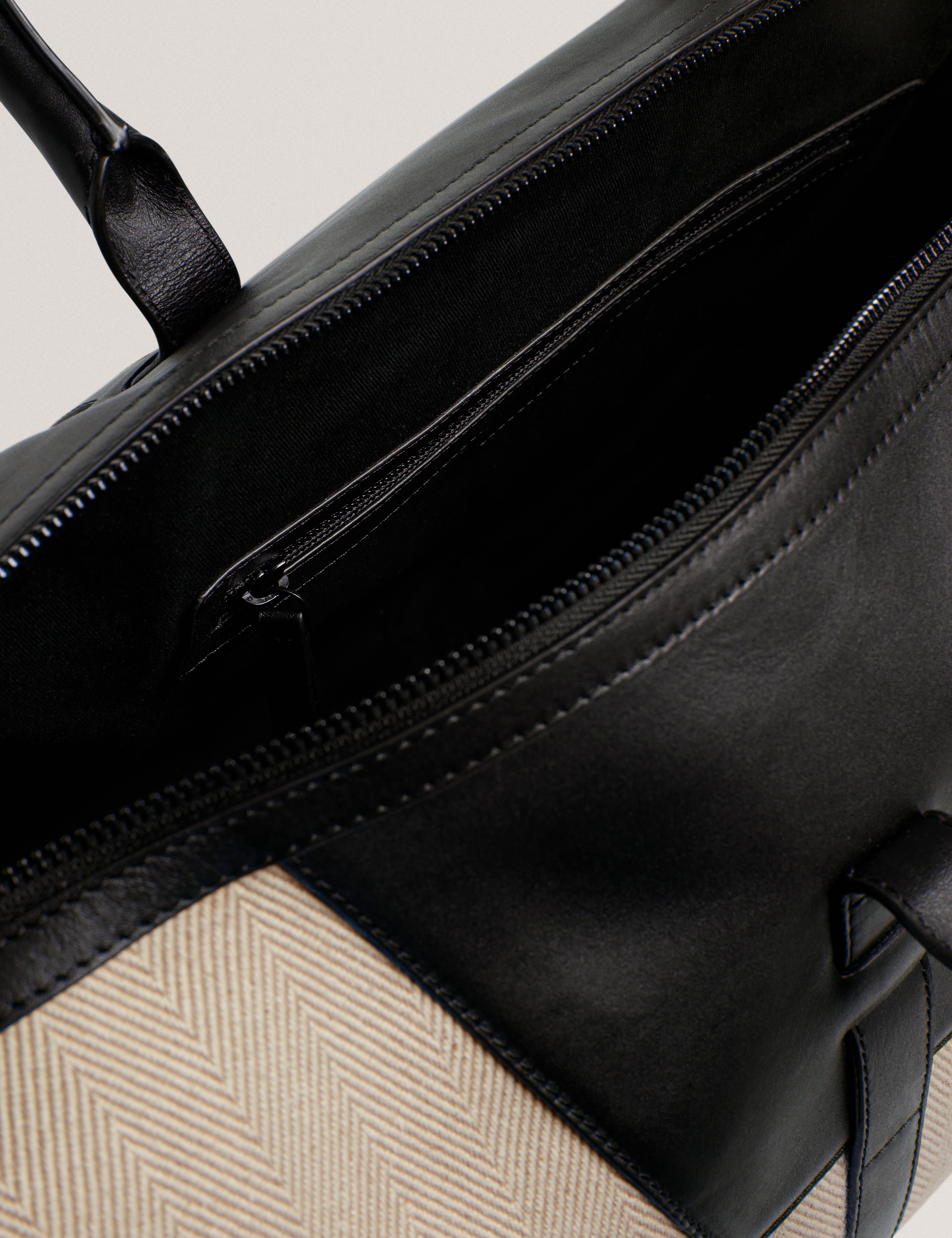 Calumm Herringbone Canvas Small Holdall Bag Natural