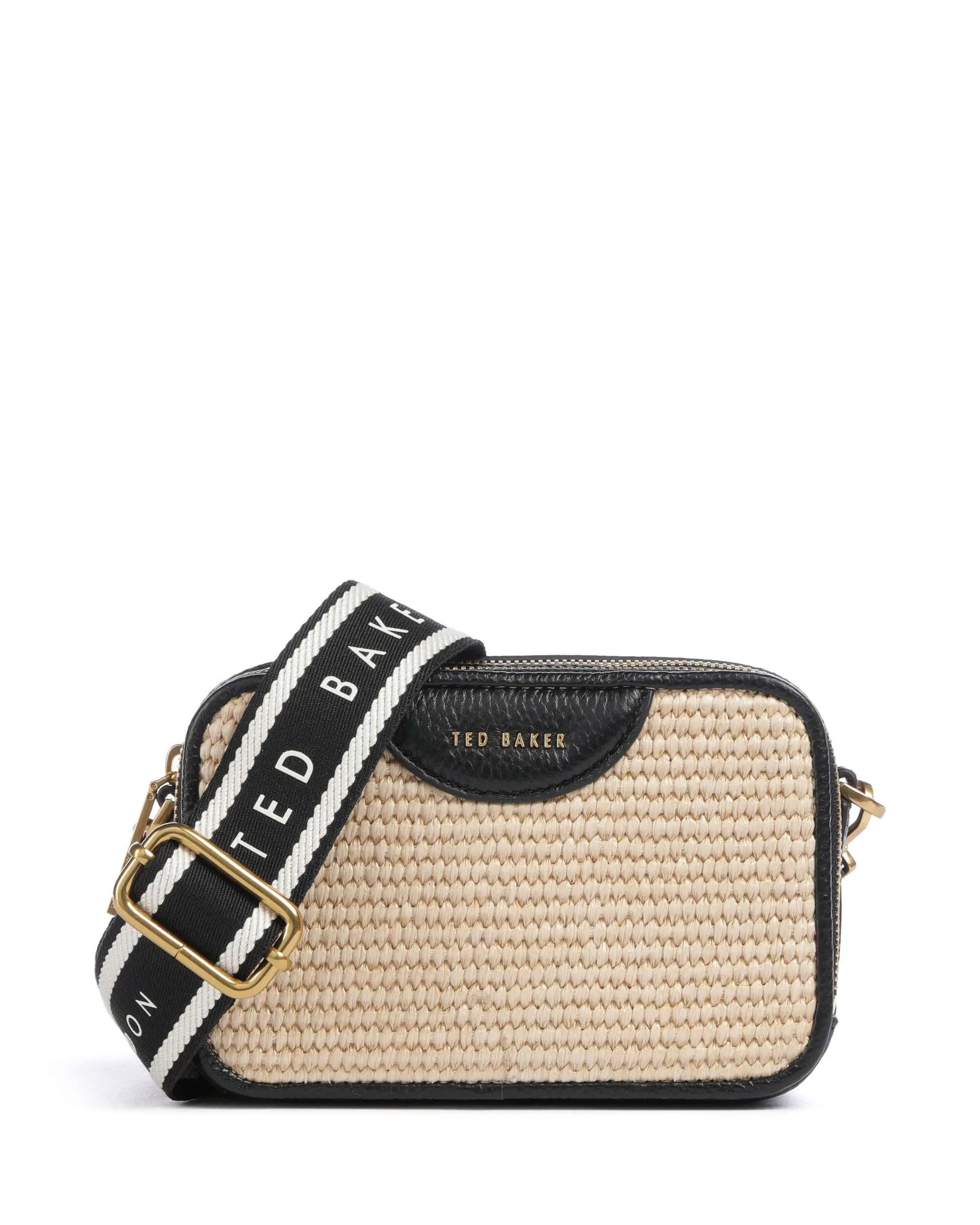 Baria Mini Webbing Faux Raffia Camera Bag Black