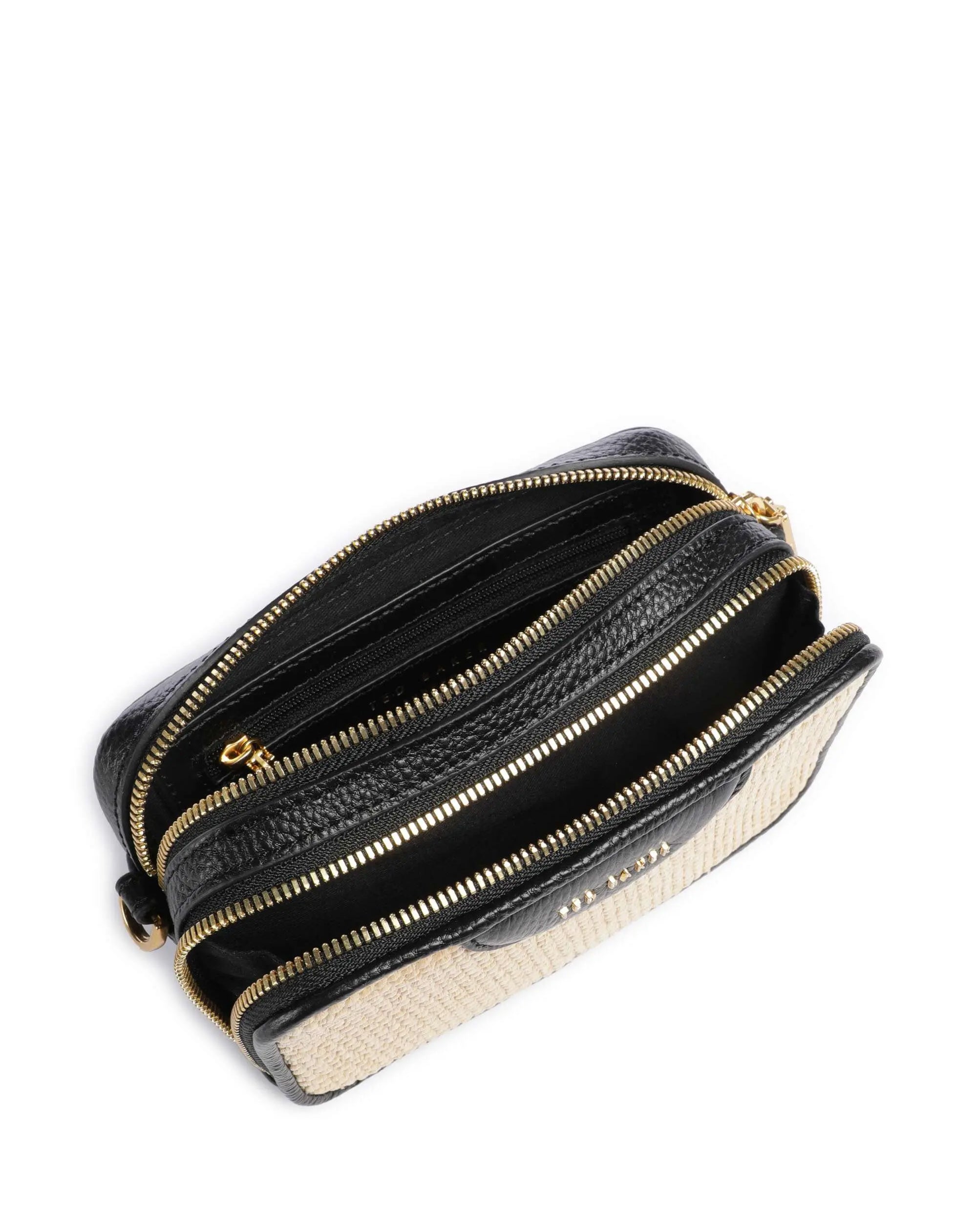 Baria Mini Webbing Faux Raffia Camera Bag Black