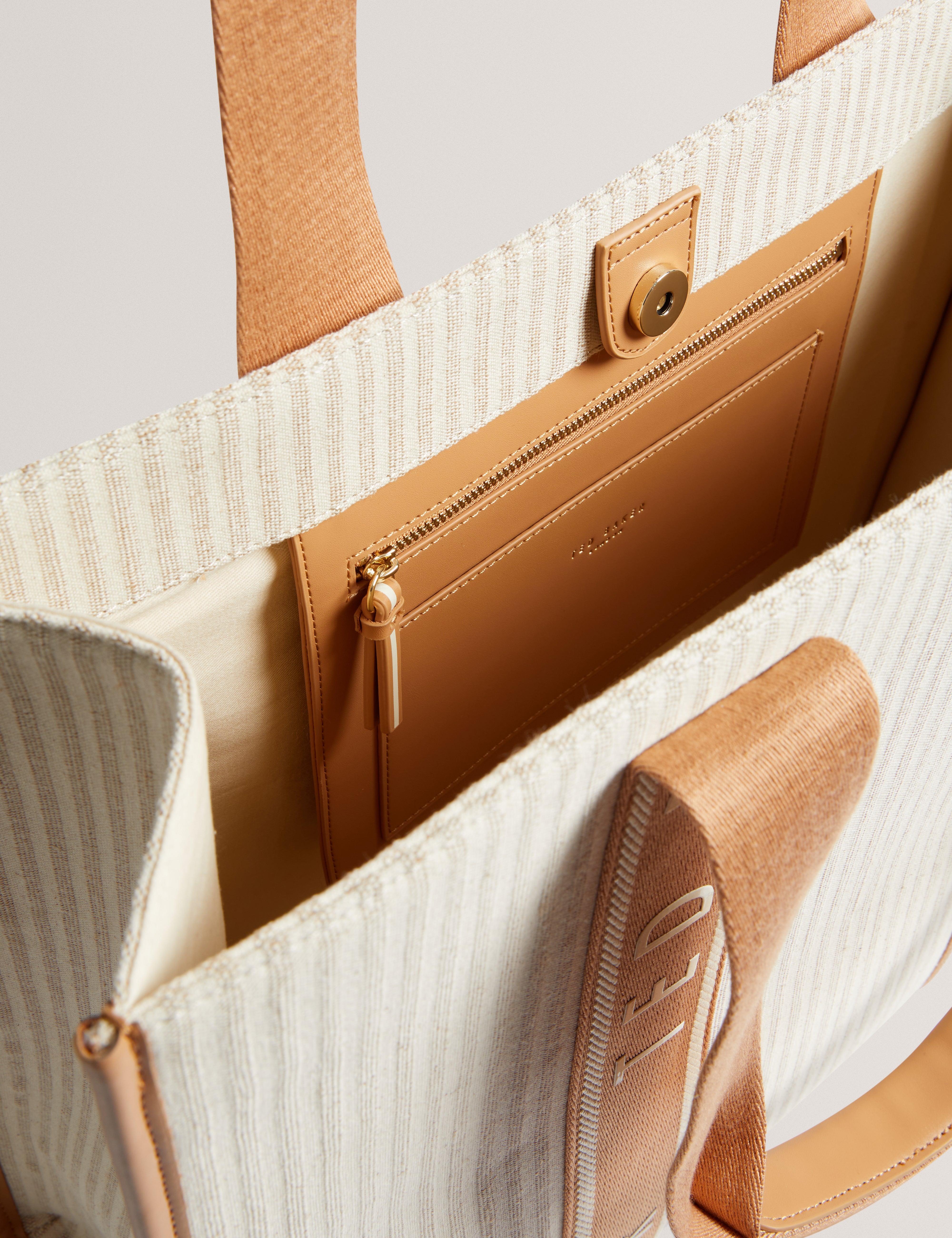 Hayllee Striped Canvas Large Icon Bag Camel