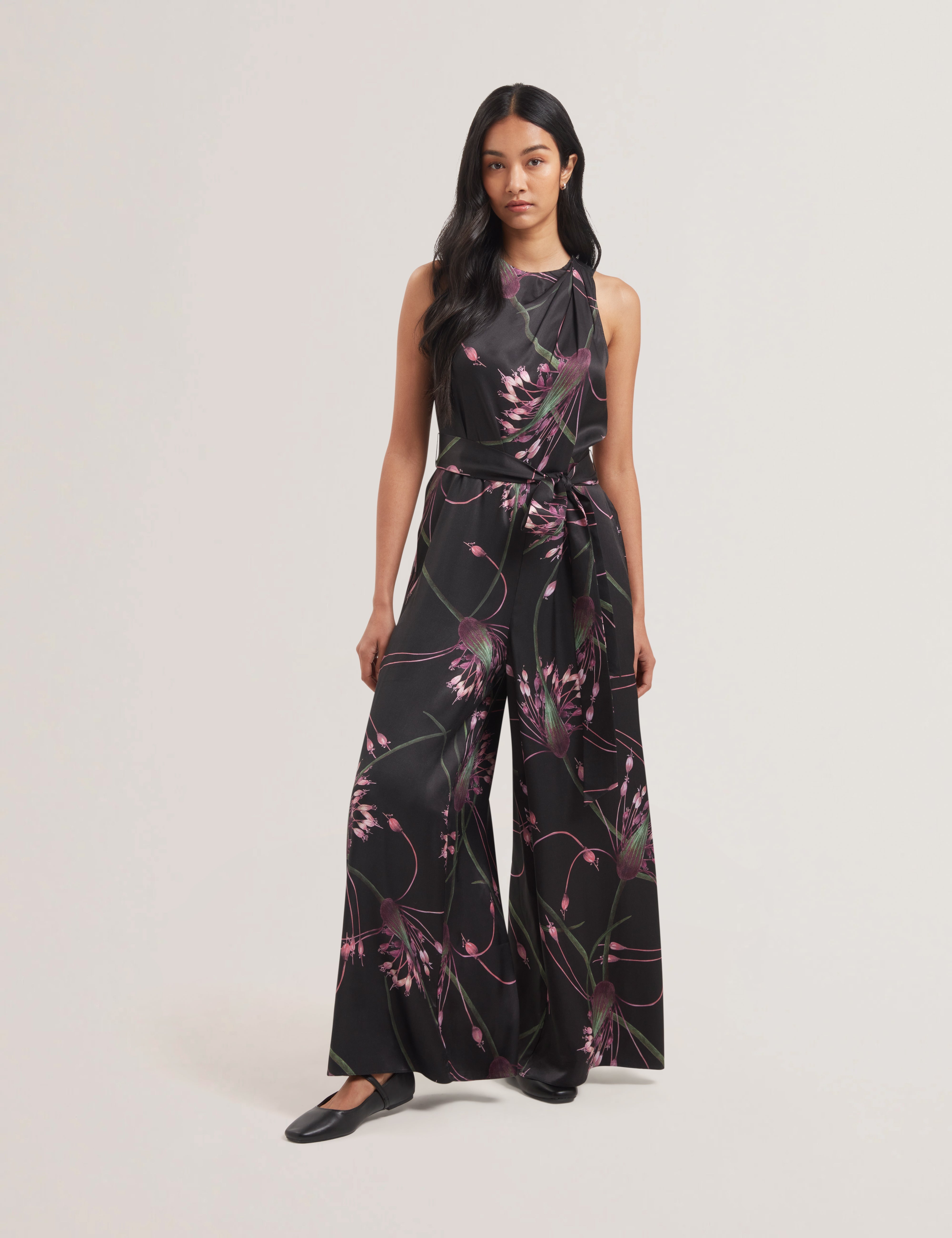 Beckkie Printed Wide Leg Jumpsuit With Pleat Black