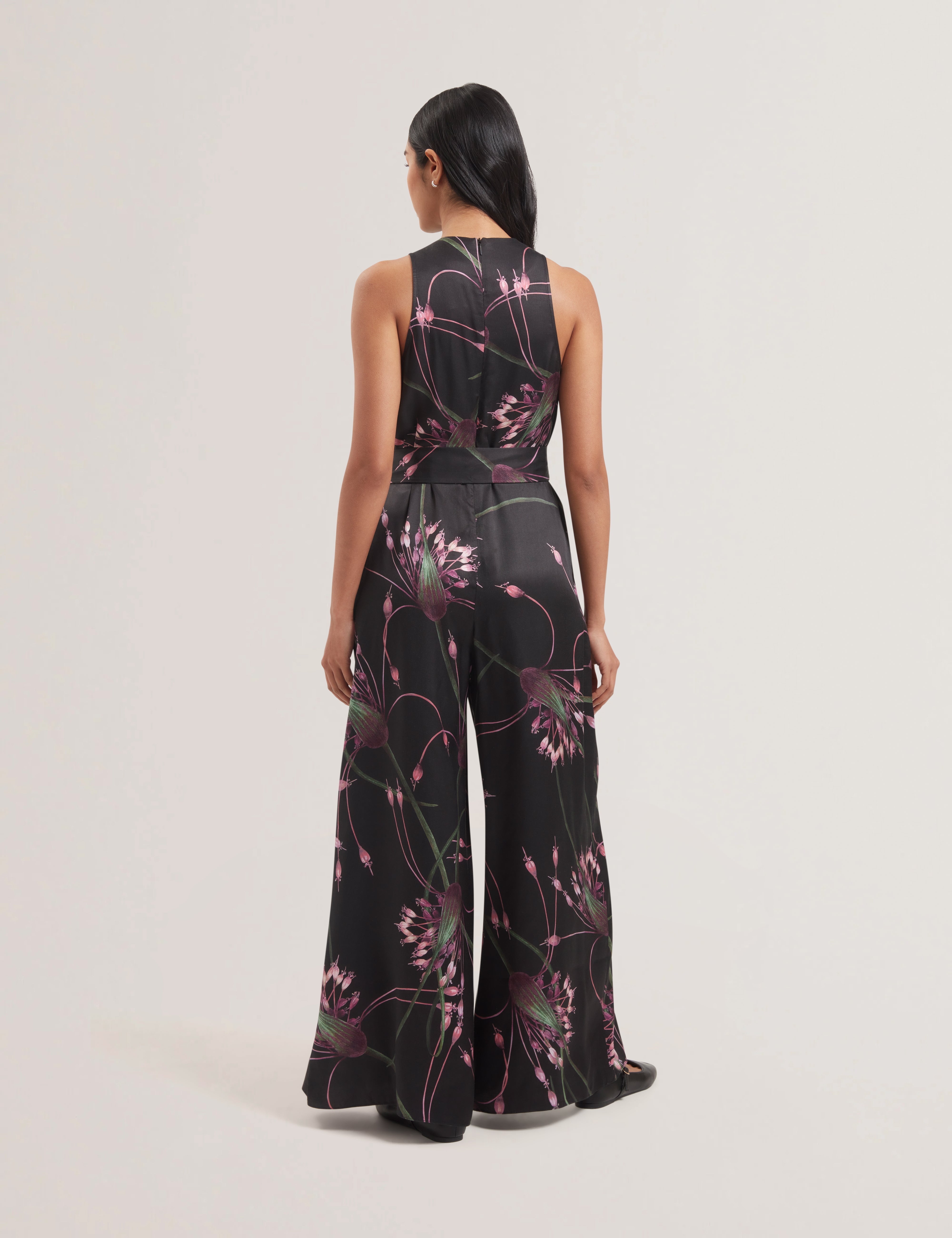 Beckkie Printed Wide Leg Jumpsuit With Pleat Black