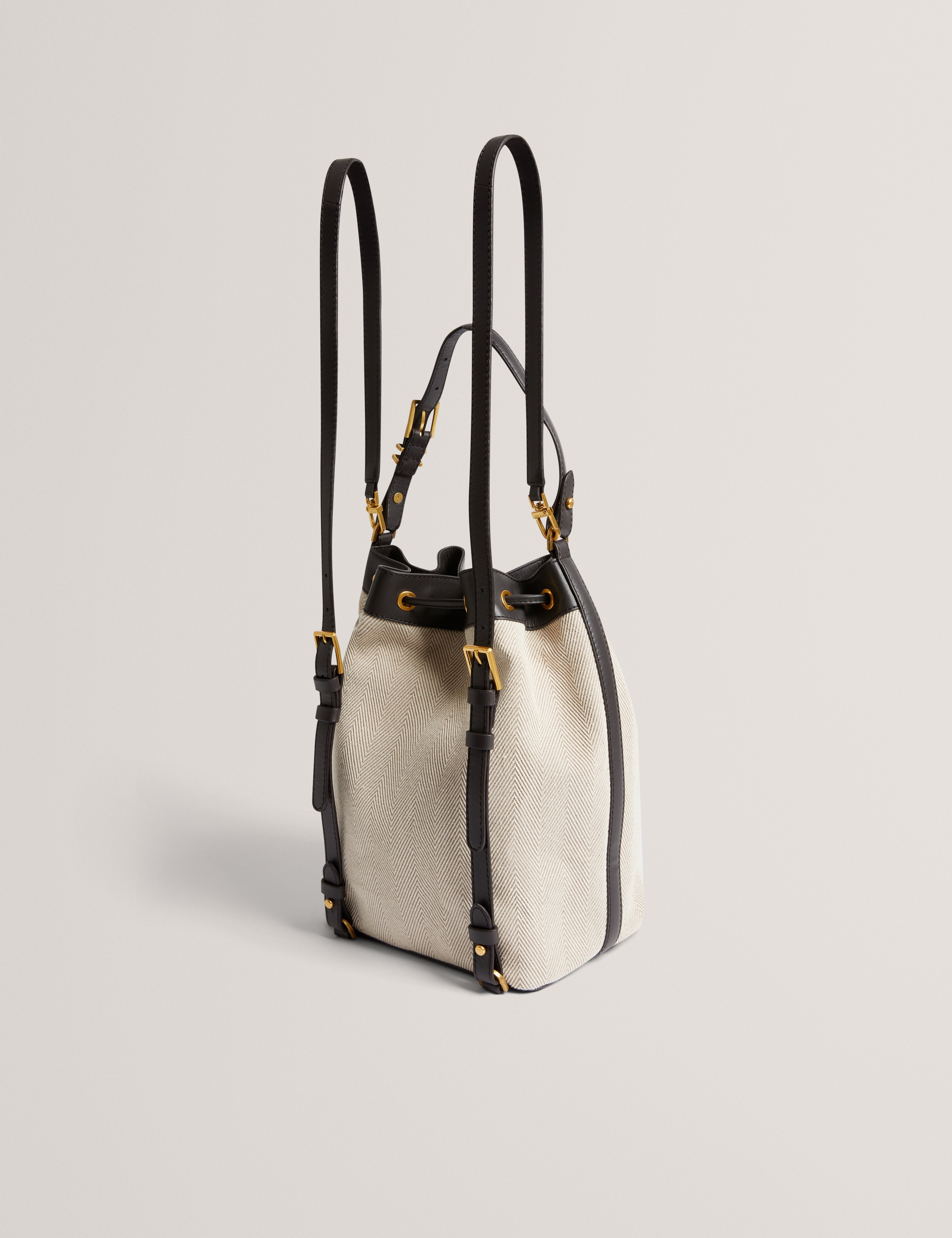 Tashah Belt Detail Canvas Herringbone Bag Brn-Choc