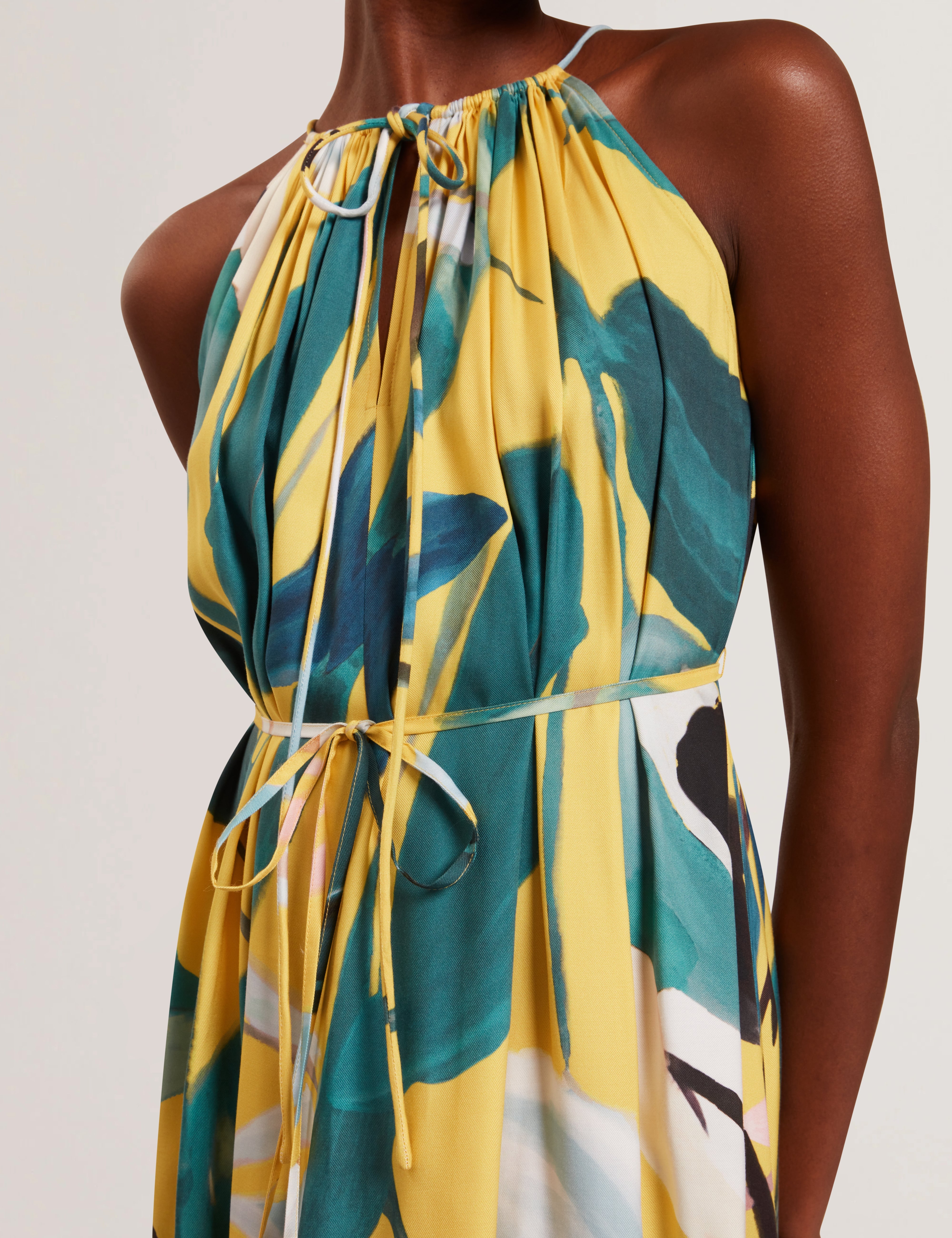 Reelia Halter Neck Midi Dress Yellow