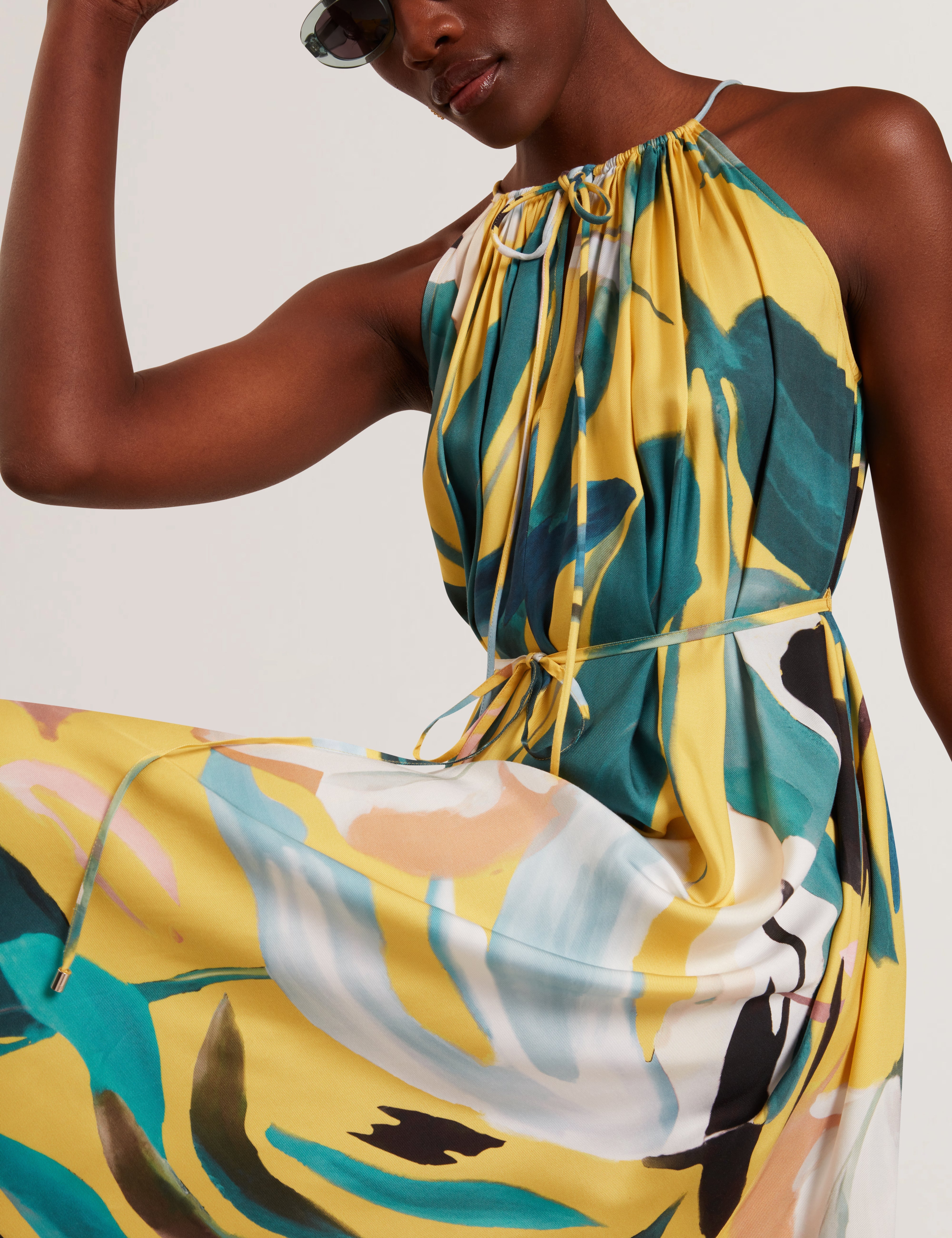 Reelia Halter Neck Midi Dress Yellow