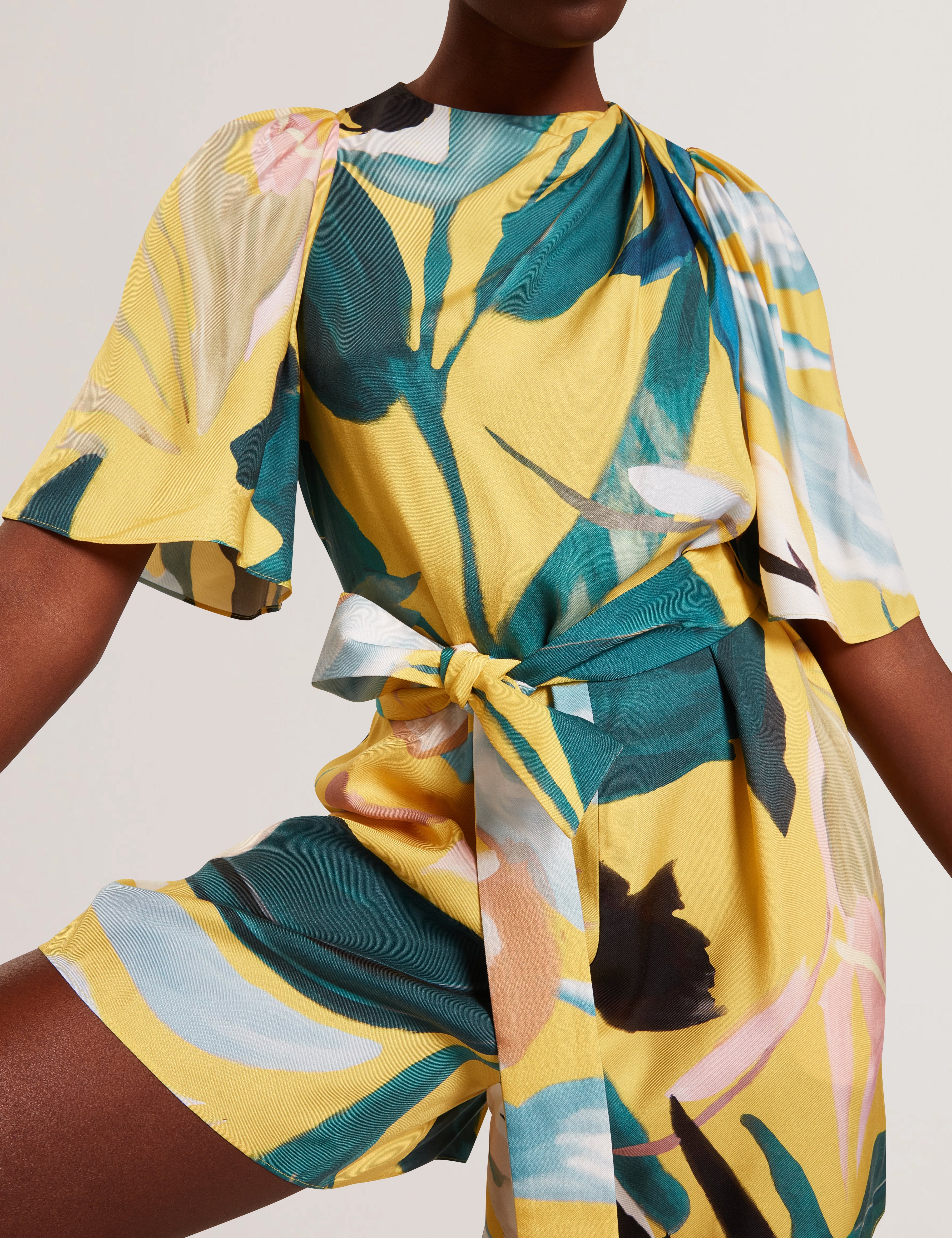 Tiani Drape Neck Detail Playsuit Yellow