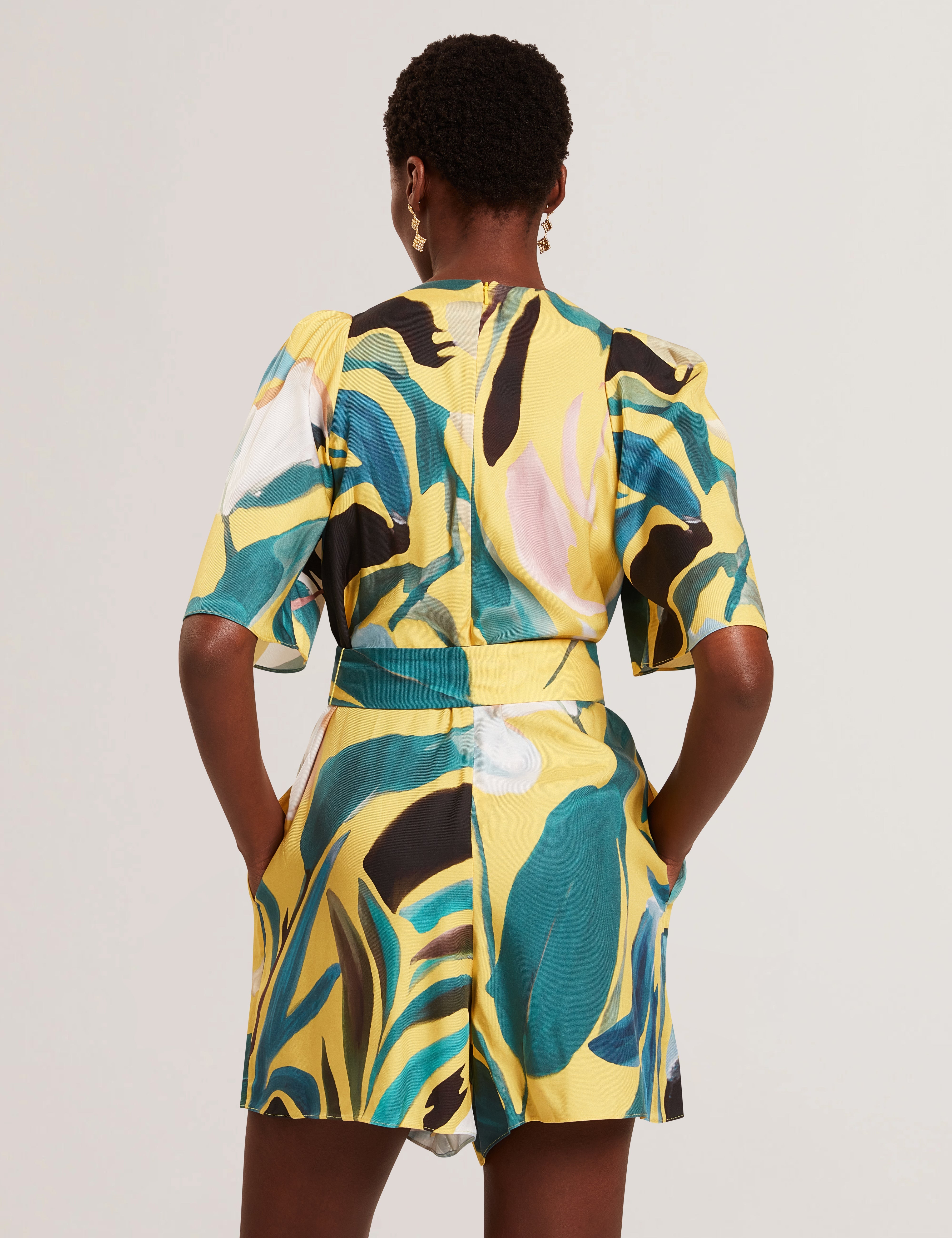 Tiani Drape Neck Detail Playsuit Yellow