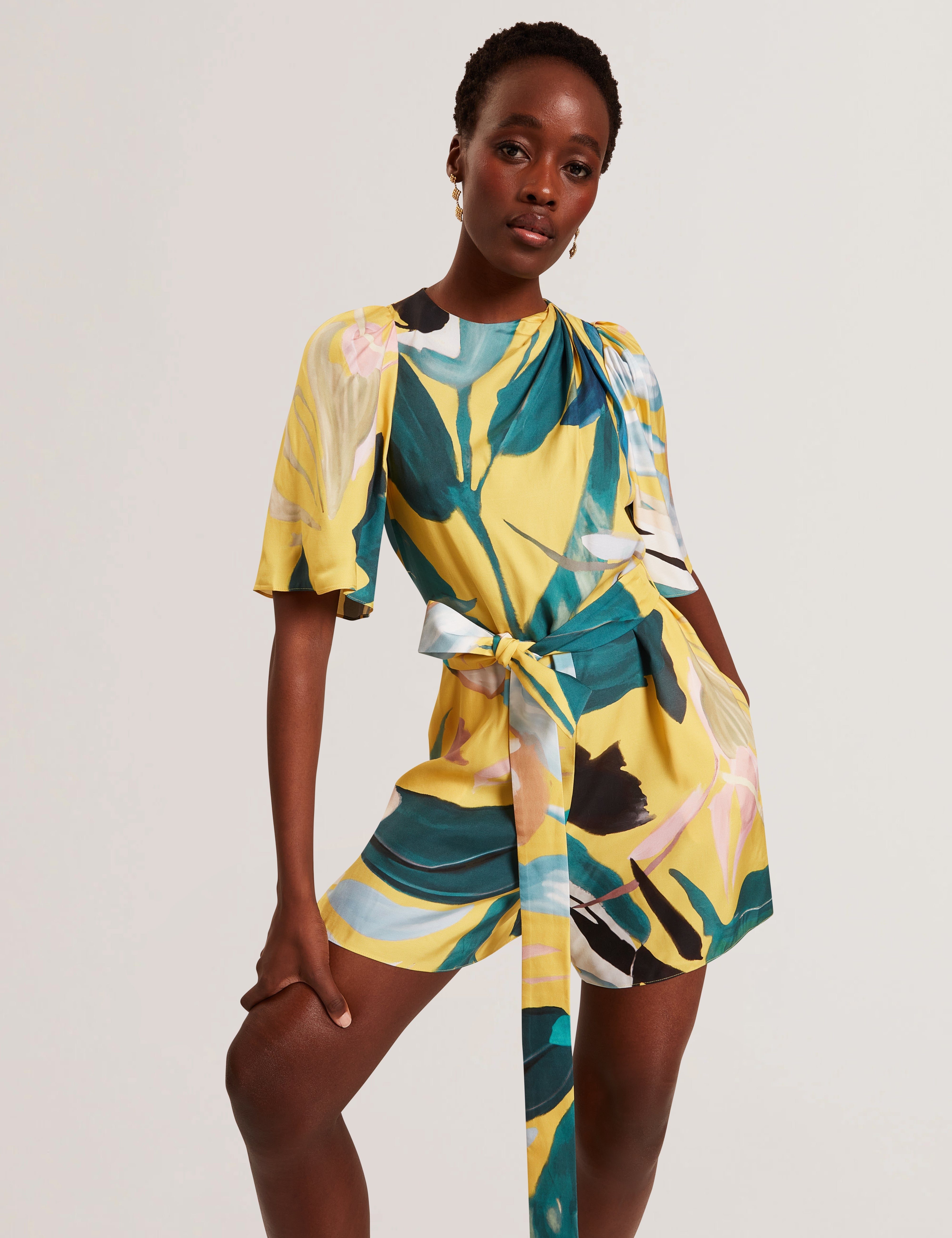 Tiani Drape Neck Detail Playsuit Yellow