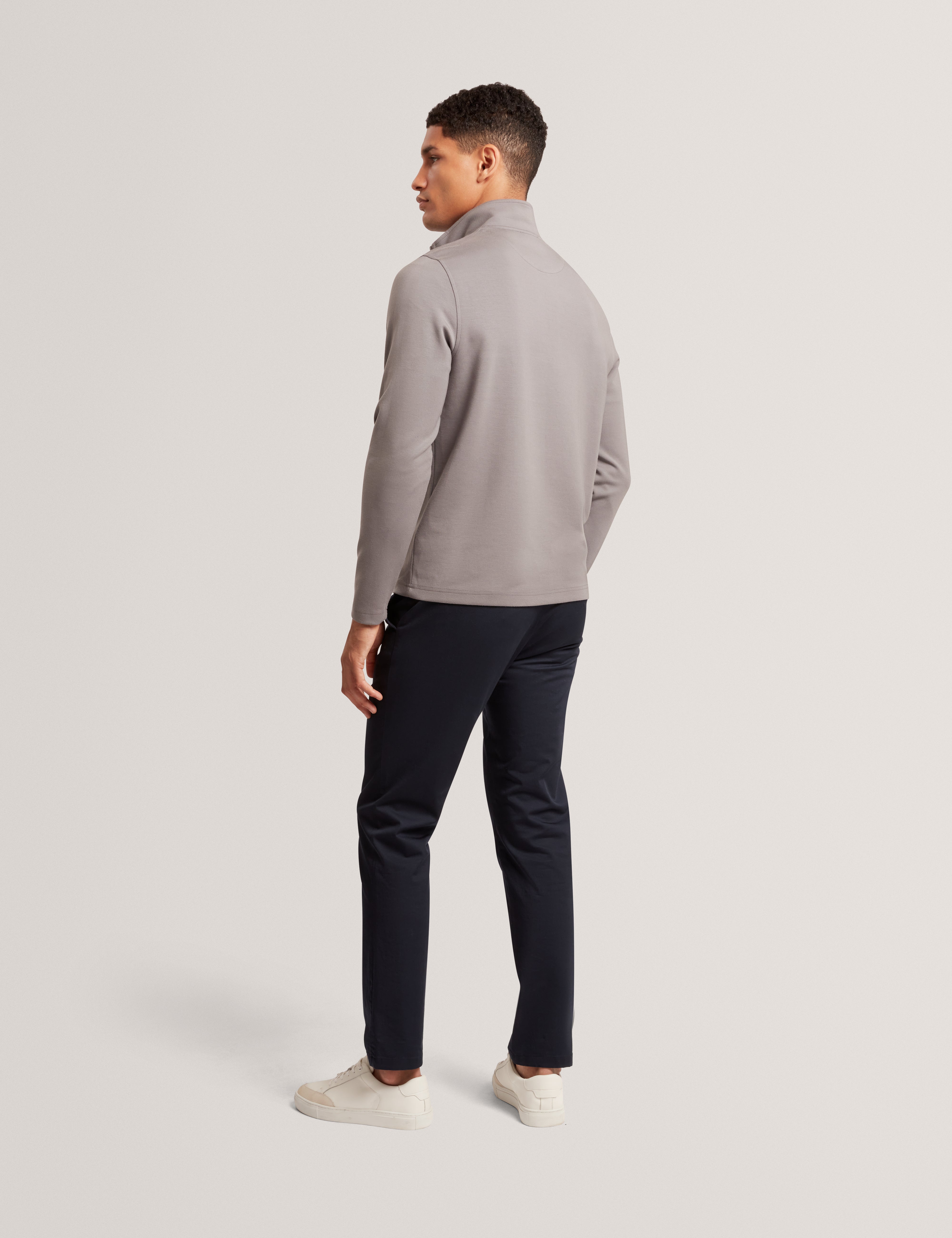 Viktoro T Stitch Contrast Panel Half-Zip Dk-Grey