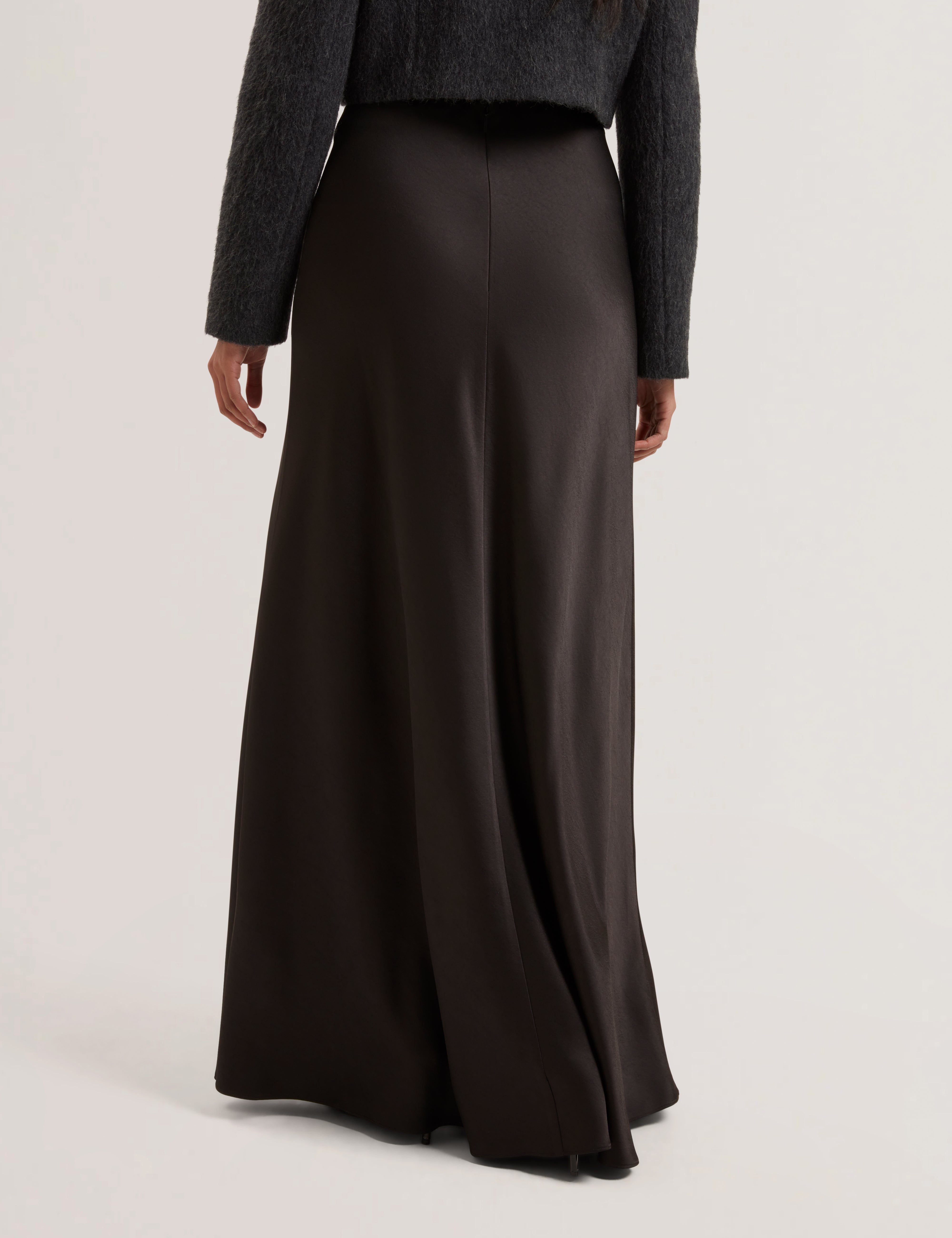 Ontarii Bias Cut Satin Maxi Skirt Black