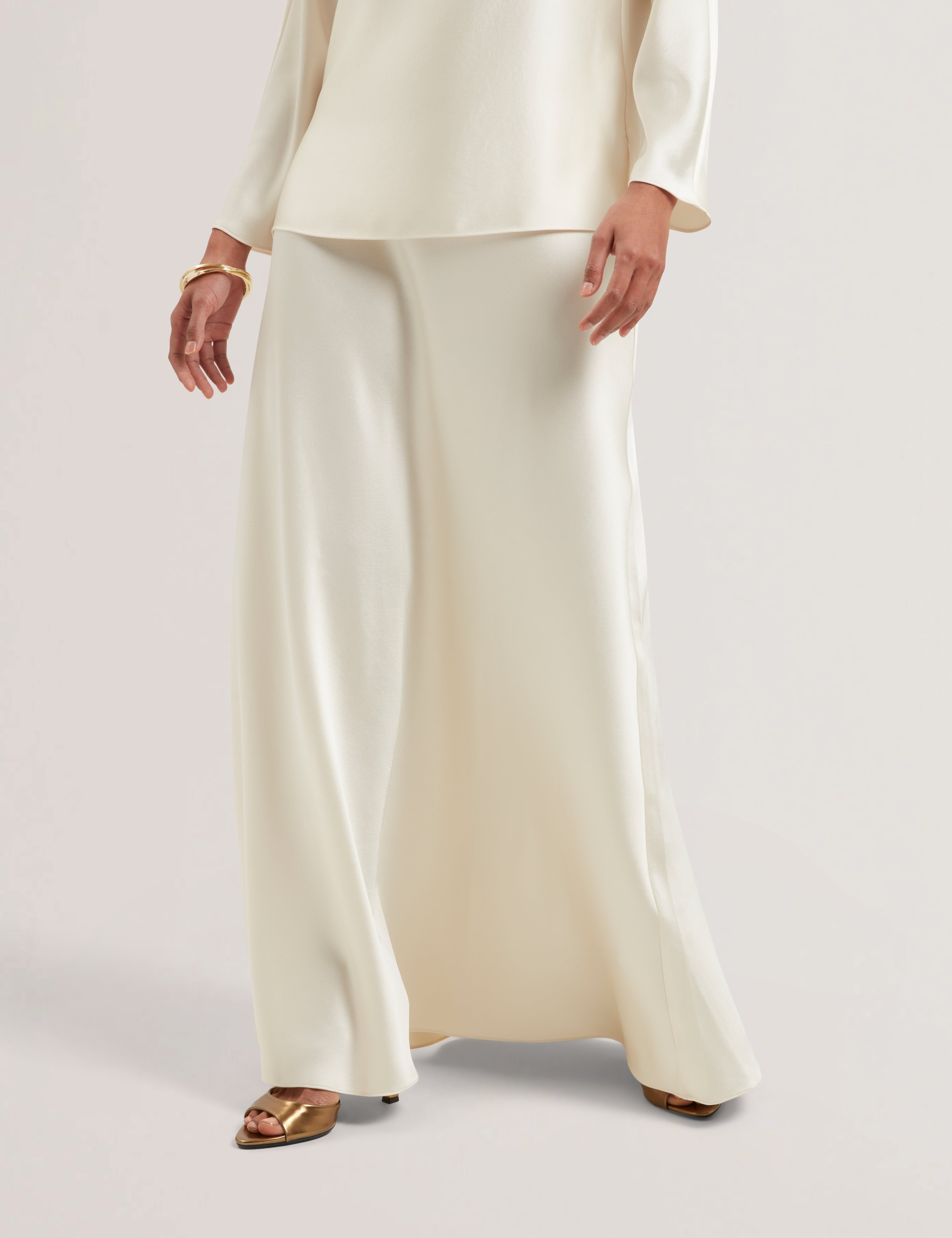 Ontarii Bias Cut Satin Maxi Skirt White