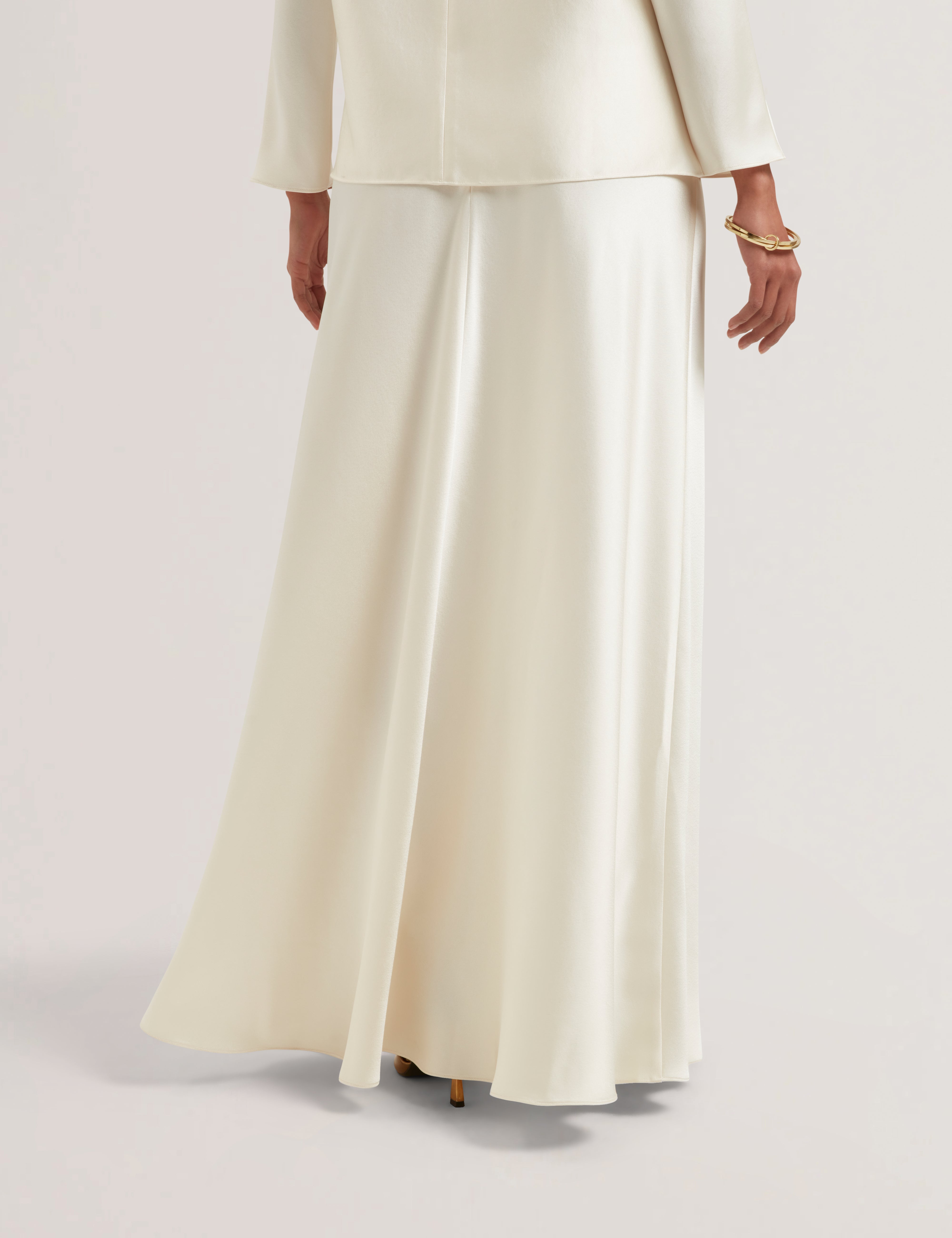 Ontarii Bias Cut Satin Maxi Skirt White