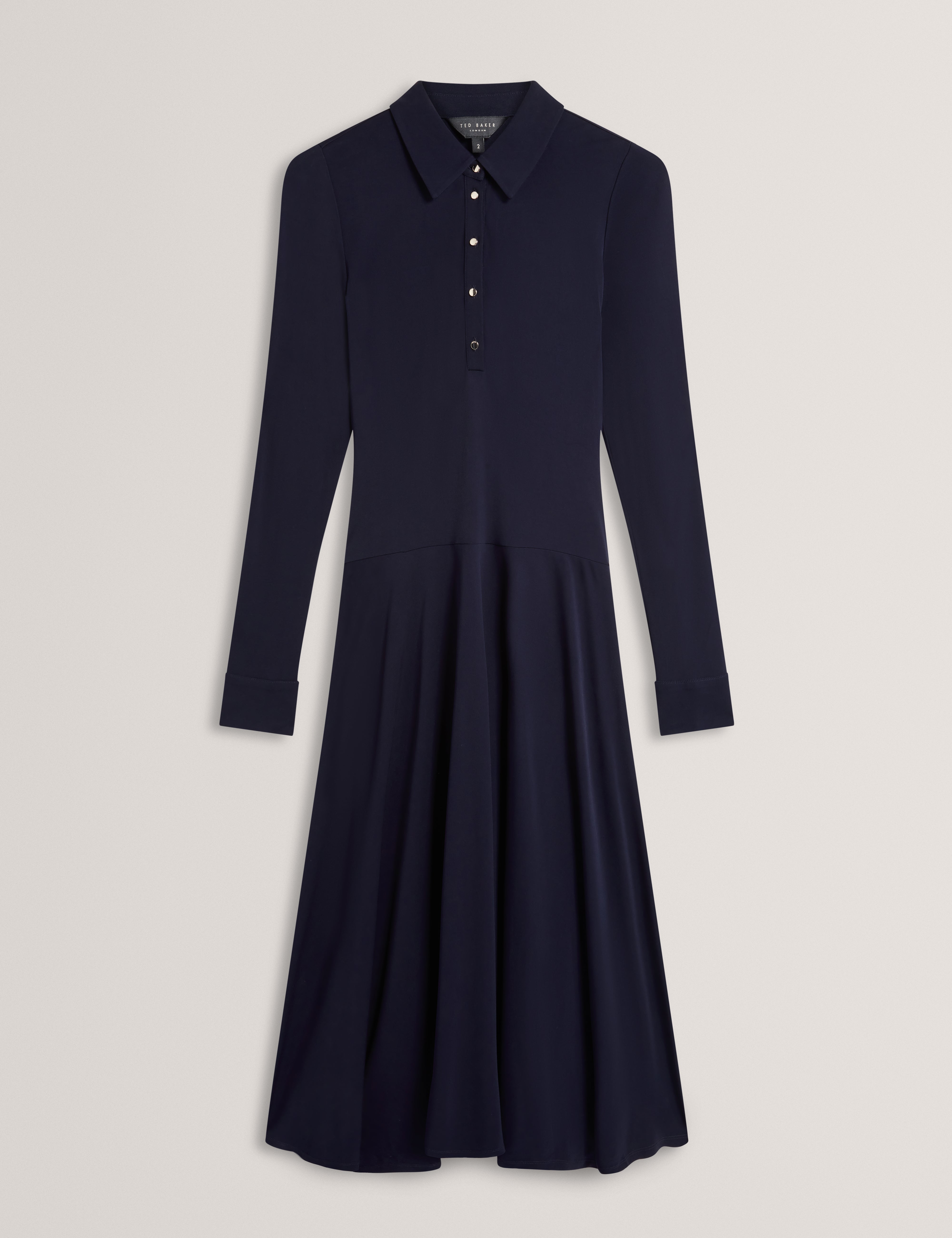 Talyahh Crepe Jersey Button Down Collared Midi Dress Navy