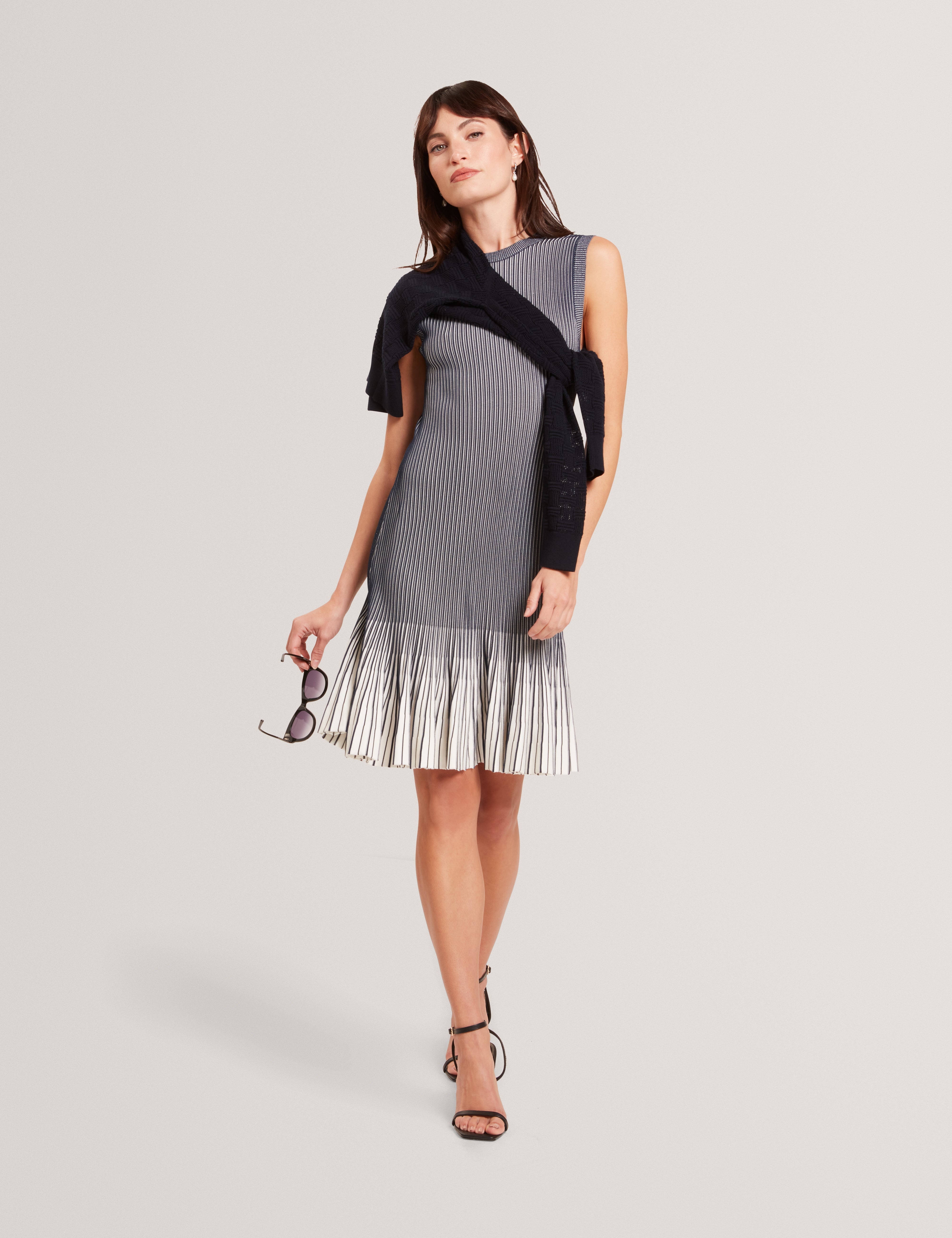 Lilyo Textured Stripe Flippy Skirt Mini Dress Navy