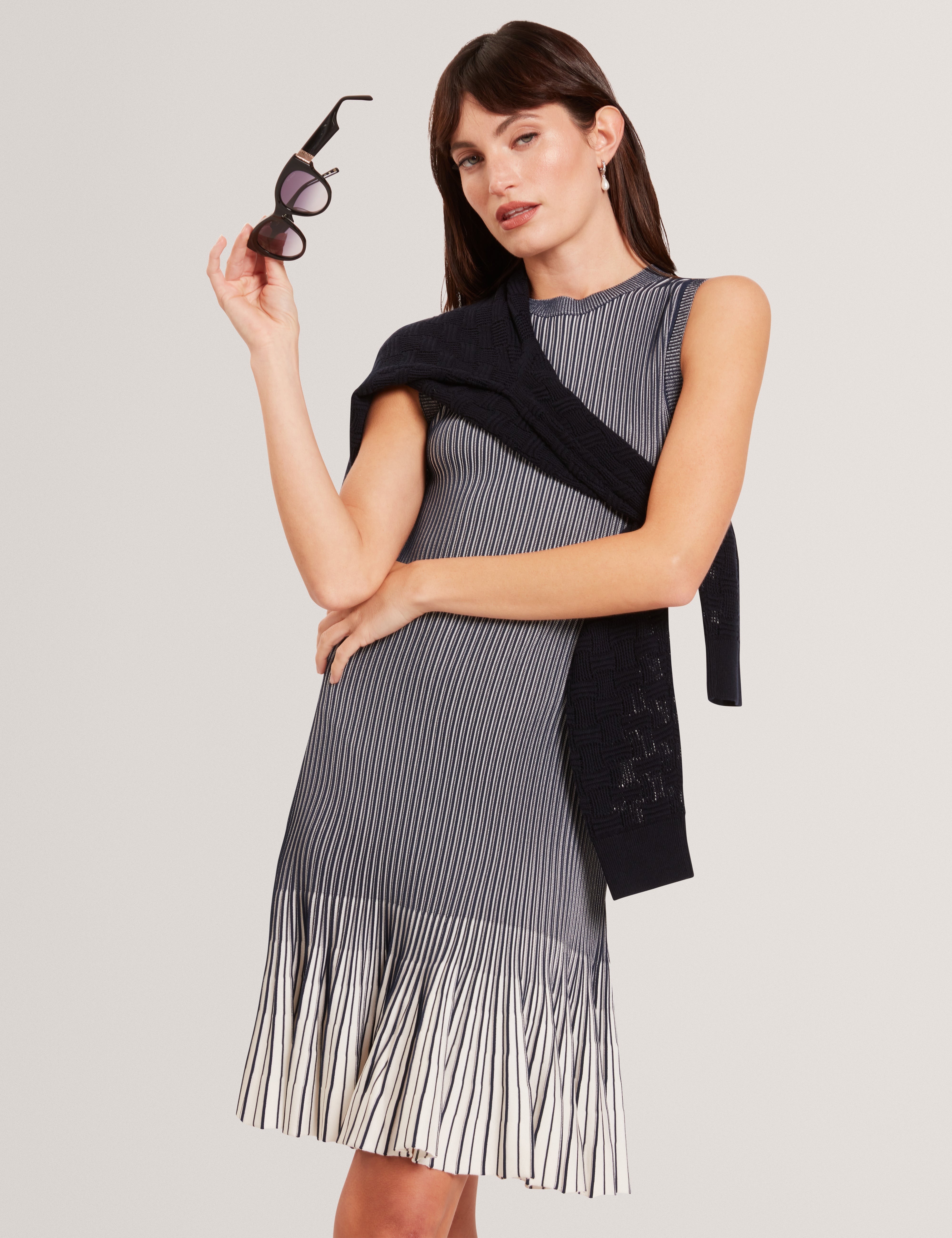 Lilyo Textured Stripe Flippy Skirt Mini Dress Navy