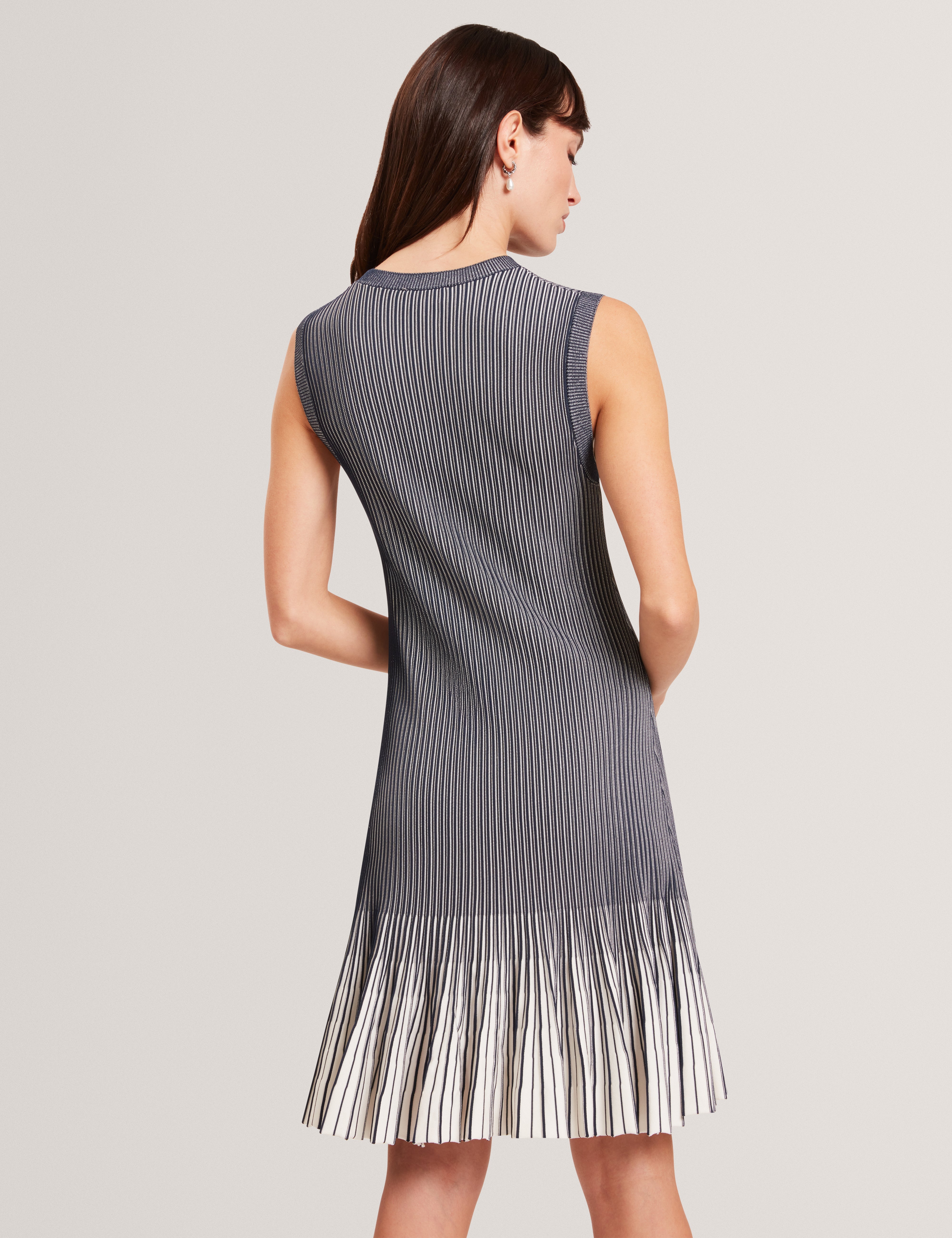 Lilyo Textured Stripe Flippy Skirt Mini Dress Navy