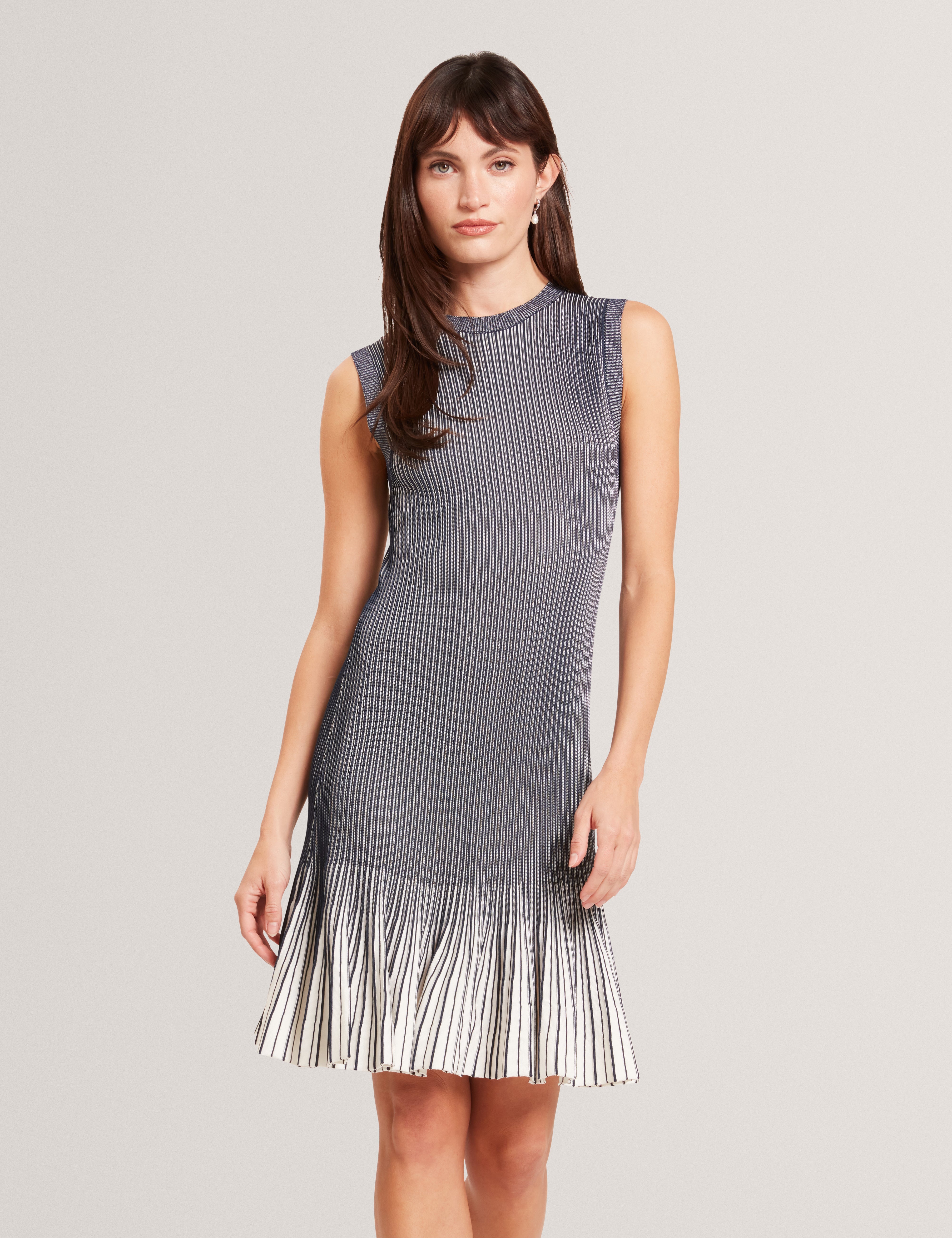 Lilyo Textured Stripe Flippy Skirt Mini Dress Navy