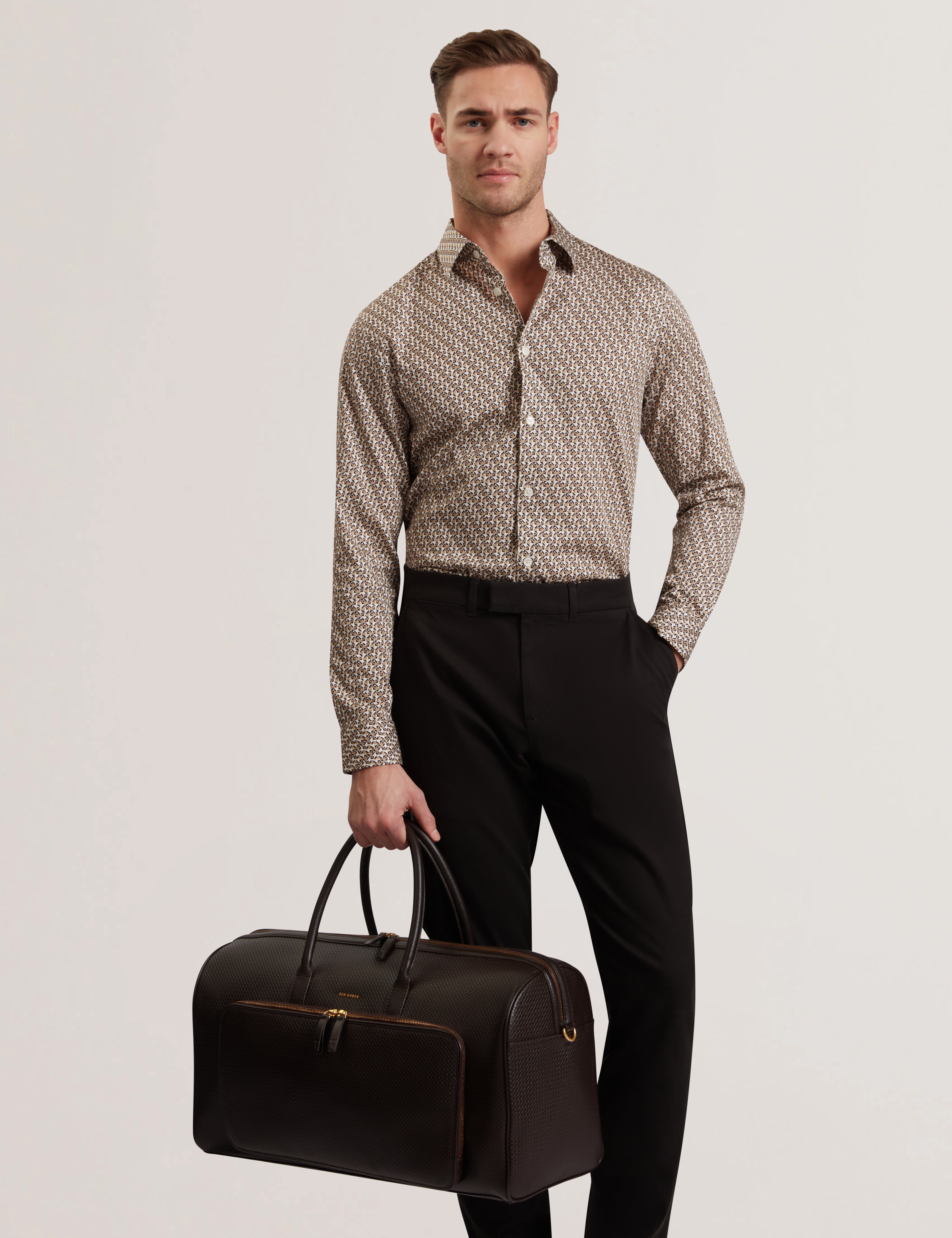 Carsen Weave Detail Leather Holdall Brn-Choc