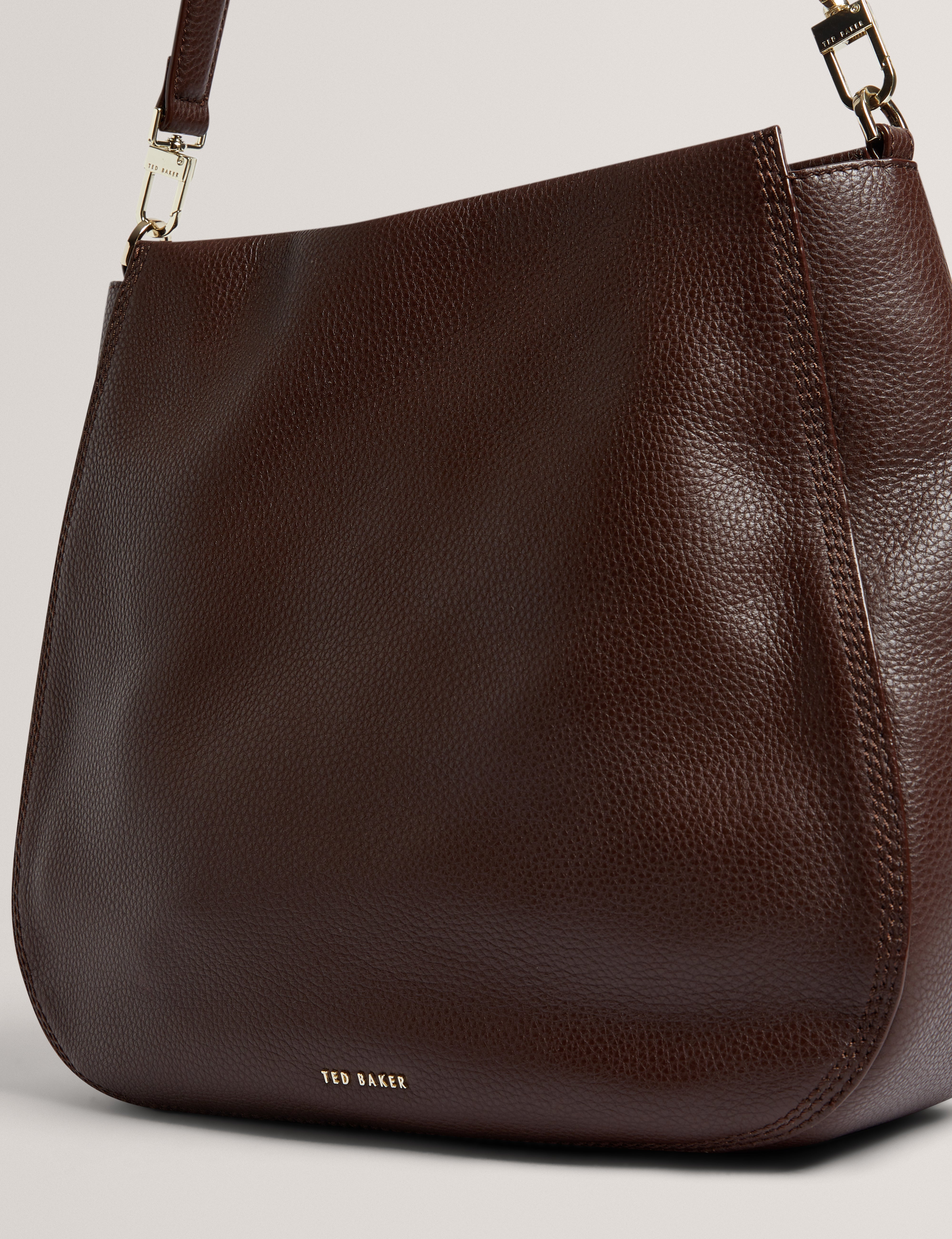 Willda Branded Webbing Leather Hobo Bag Brown