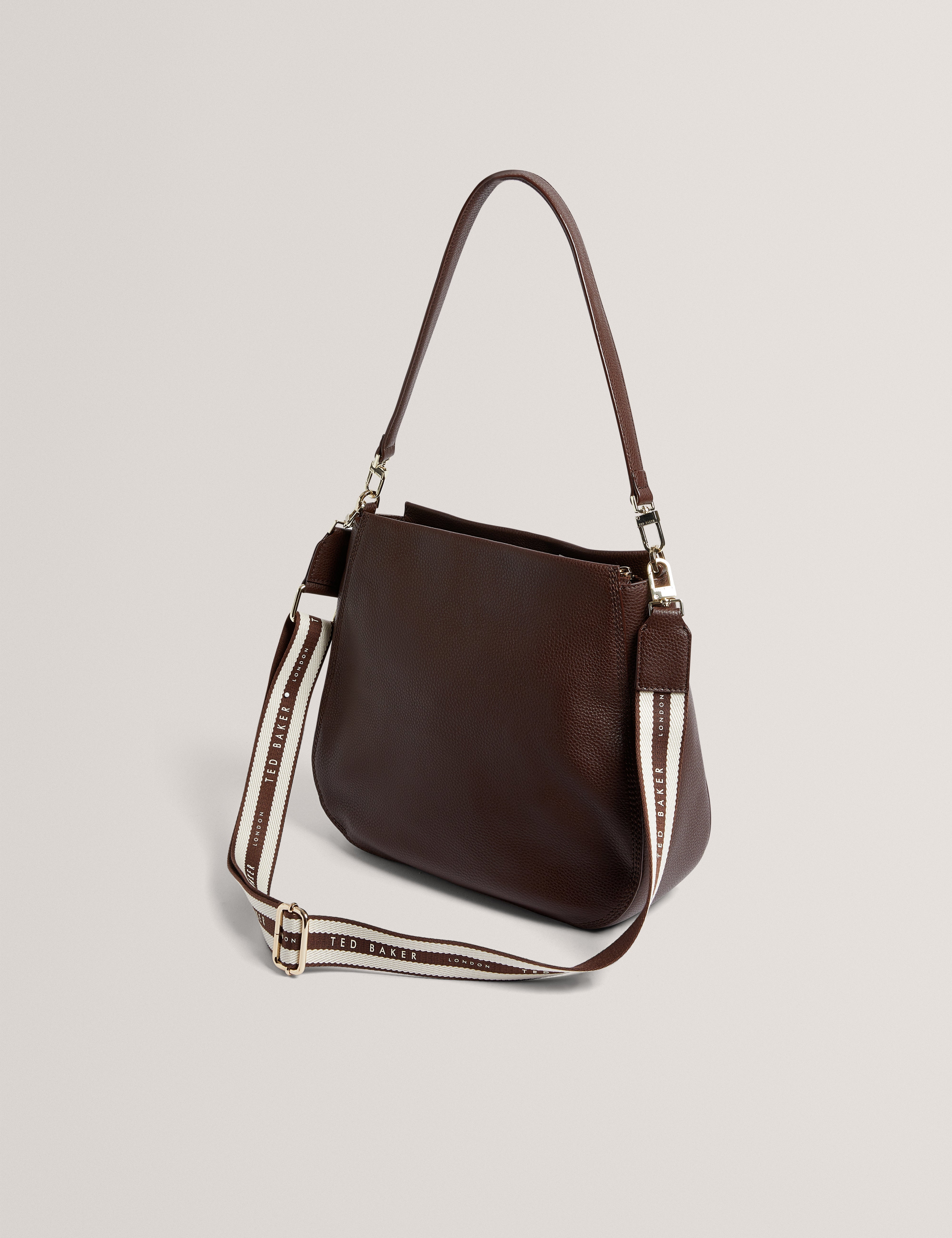 Willda Branded Webbing Leather Hobo Bag Brown