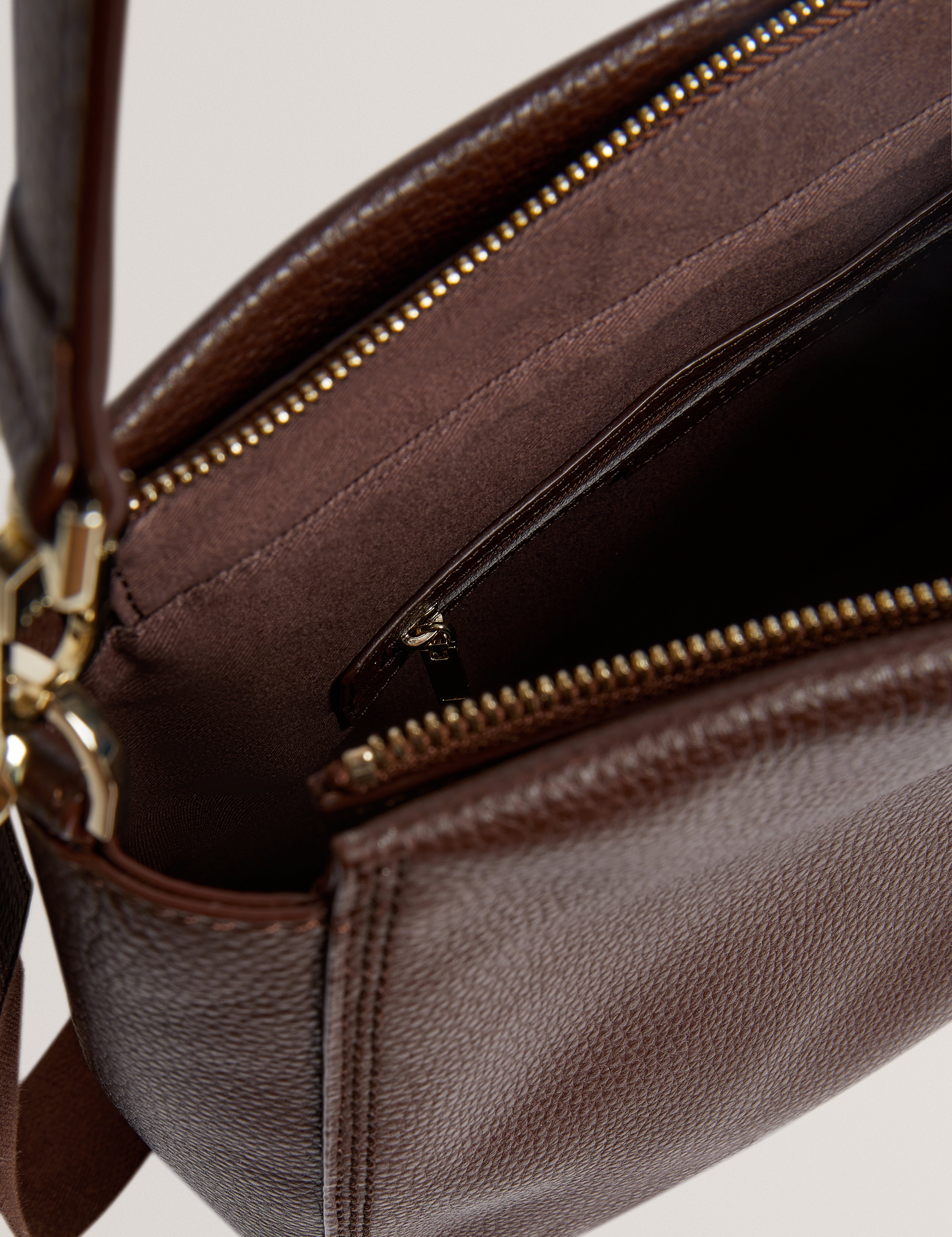 Willda Branded Webbing Leather Hobo Bag Brown