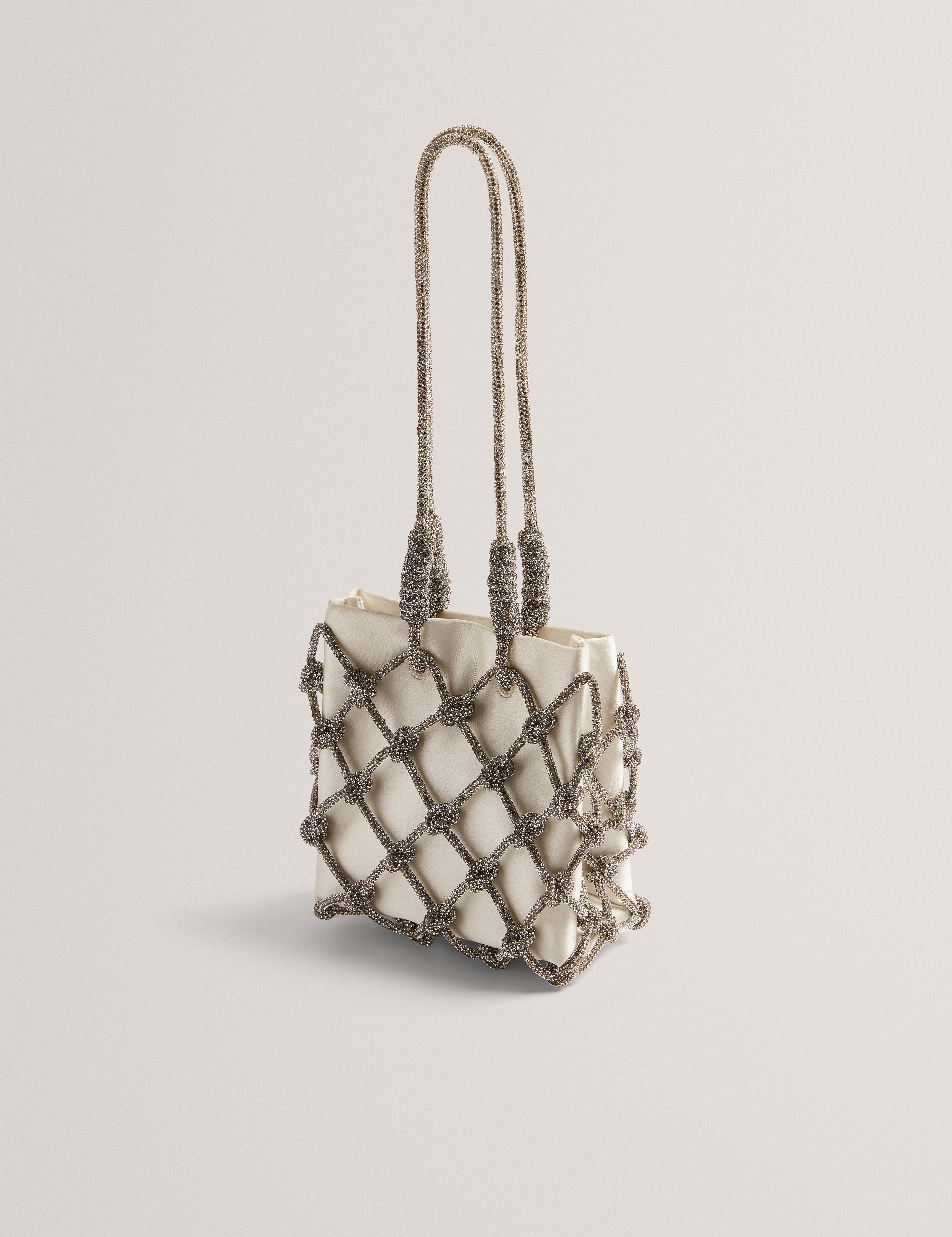 Kylia Knotted Crystal Top Handle Square Bag Ivory