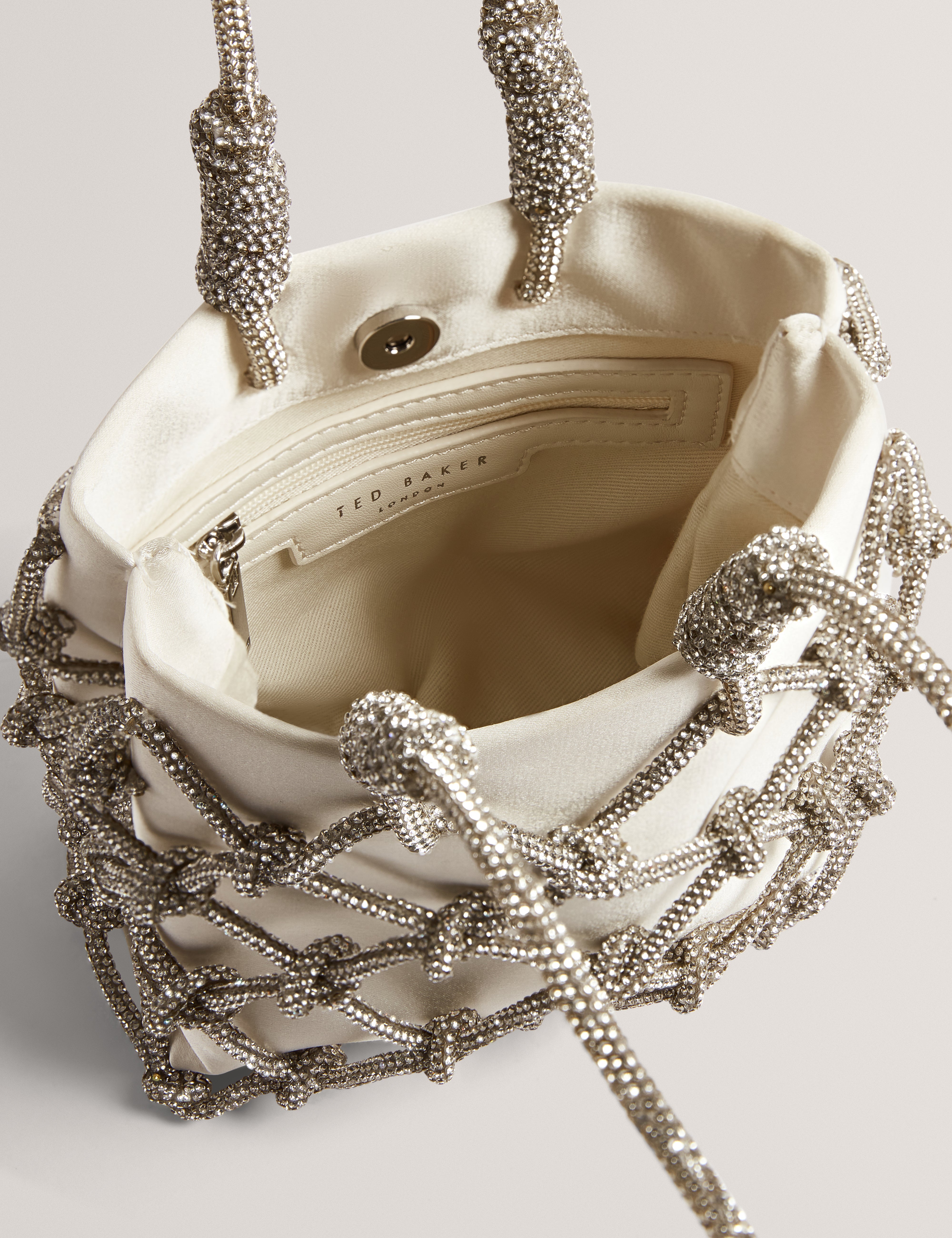 Kylia Knotted Crystal Top Handle Square Bag Ivory
