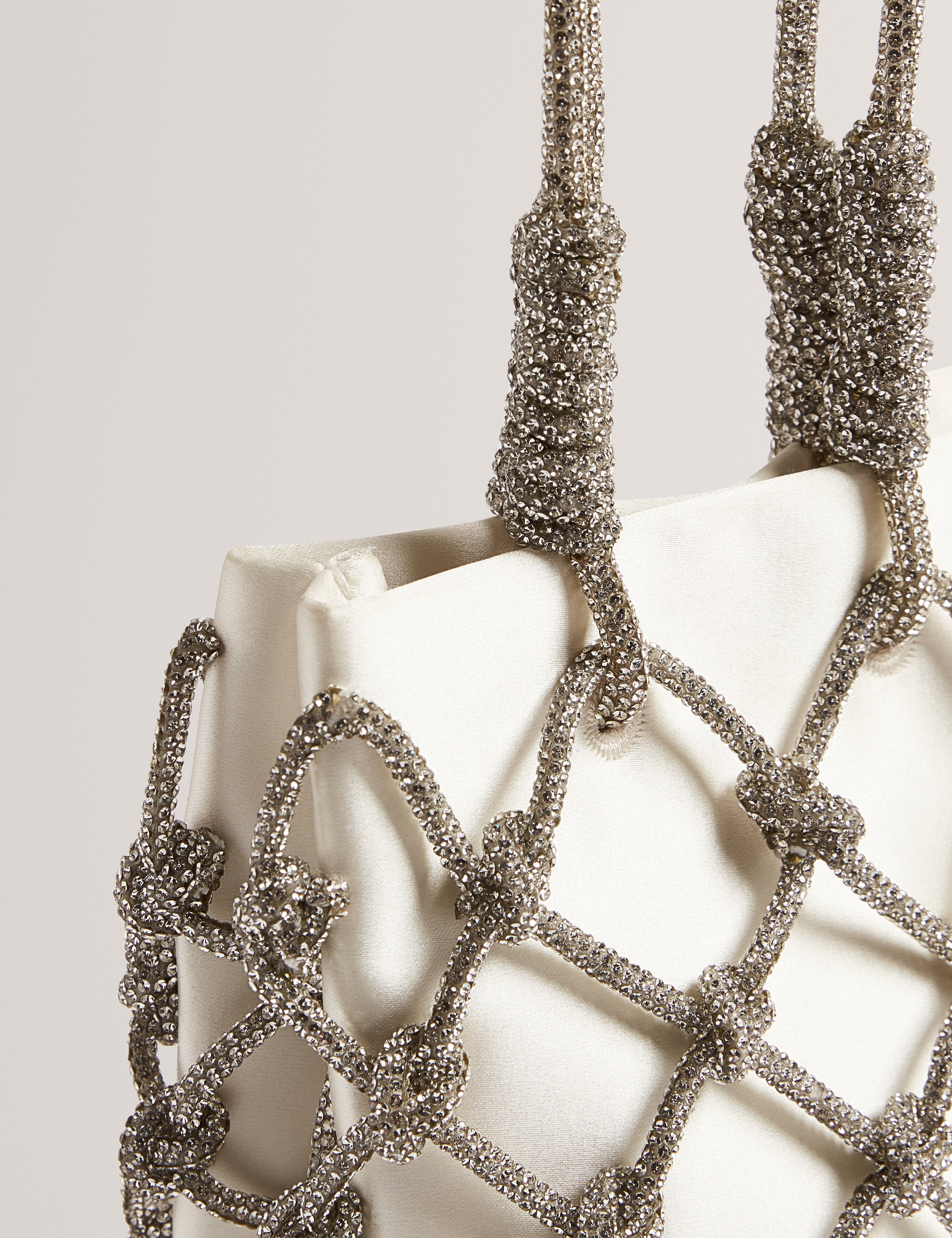 Kylia Knotted Crystal Top Handle Square Bag Ivory