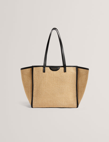 Shop Barni Faux Raffia Large Shopper Bag Black for Women