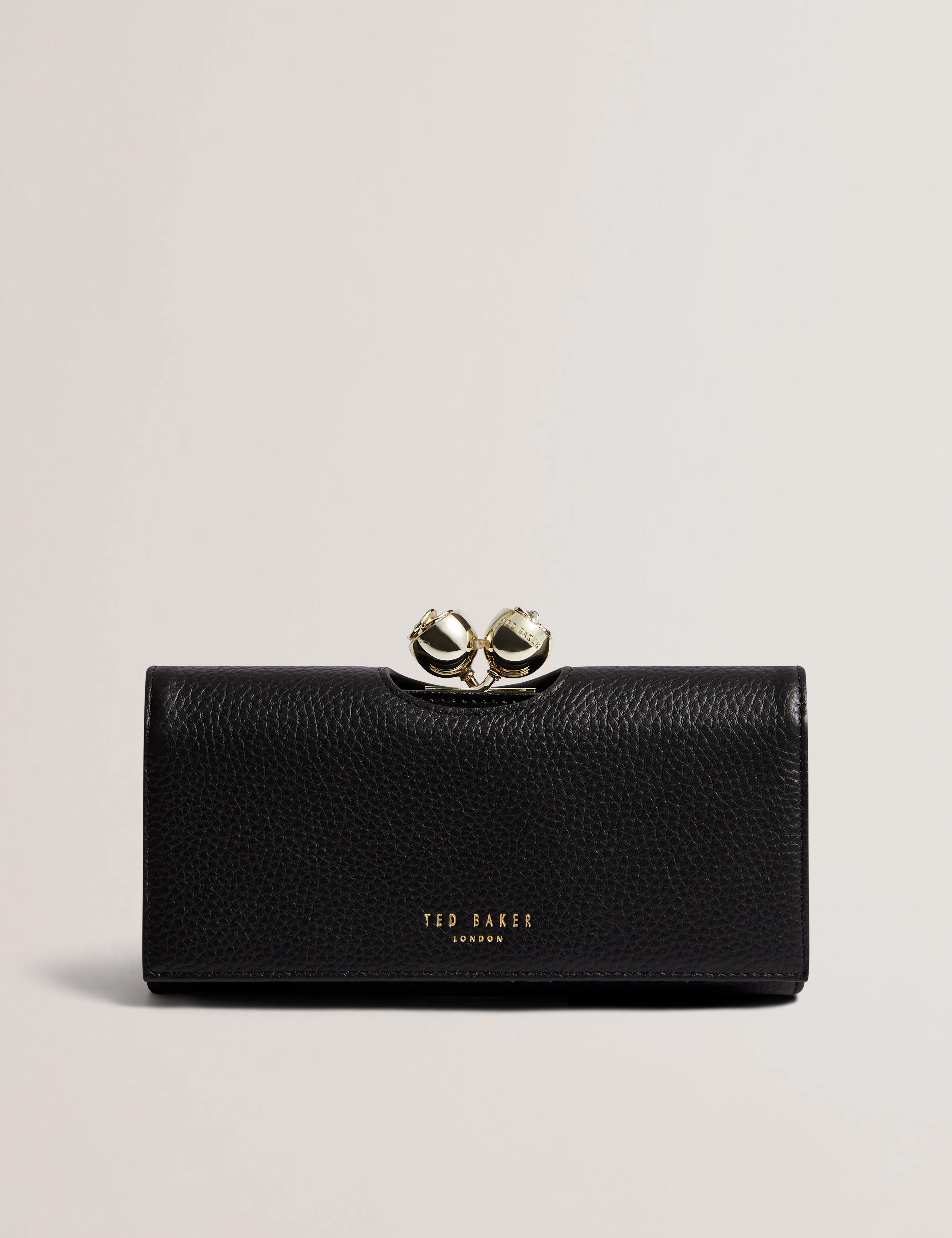 Roosali Rose Detail Leather Large Bobble Purse Black