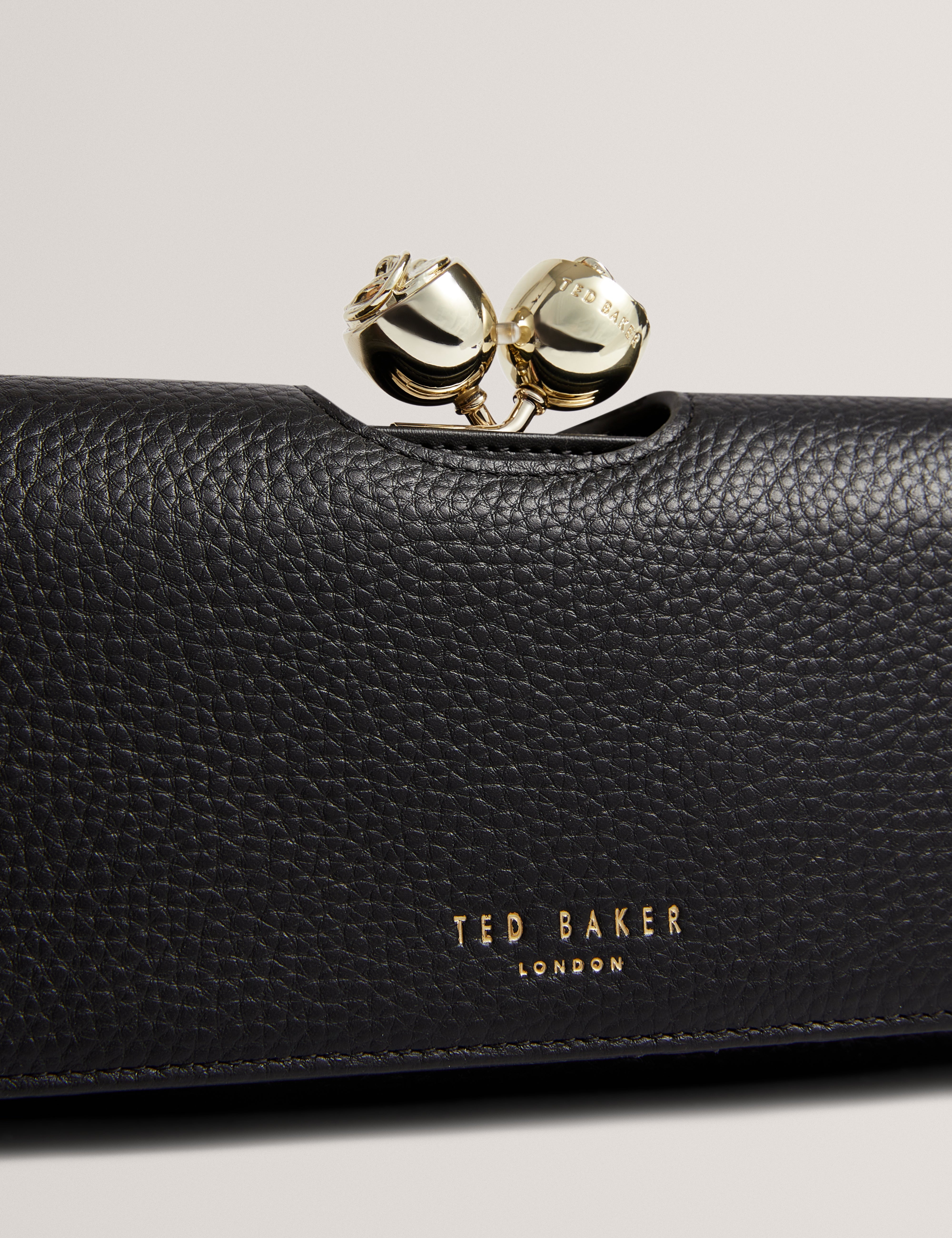 Roosali Rose Detail Leather Large Bobble Purse Black