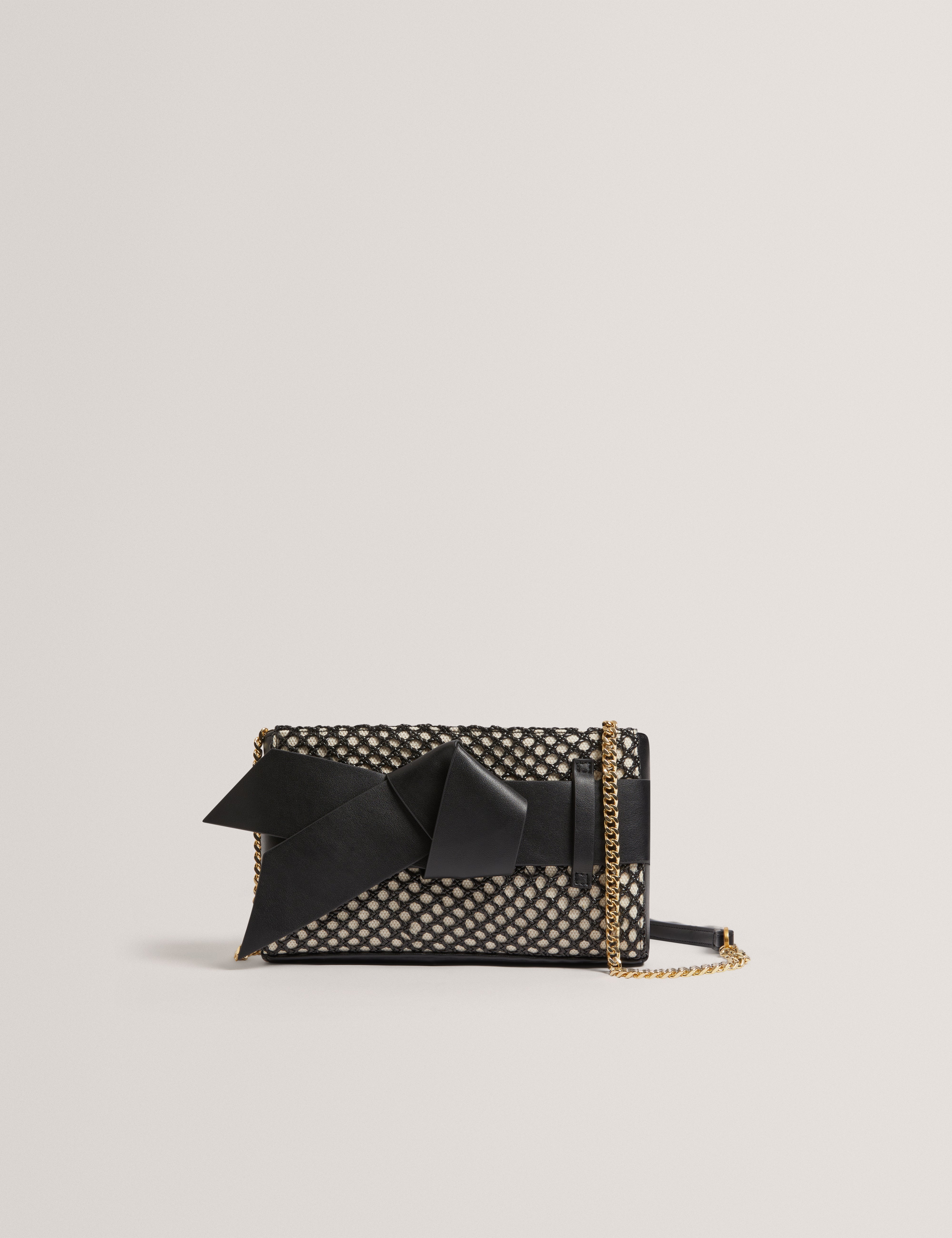 Jeesie Soft Pu Bow Canvas Clutch Bag Black