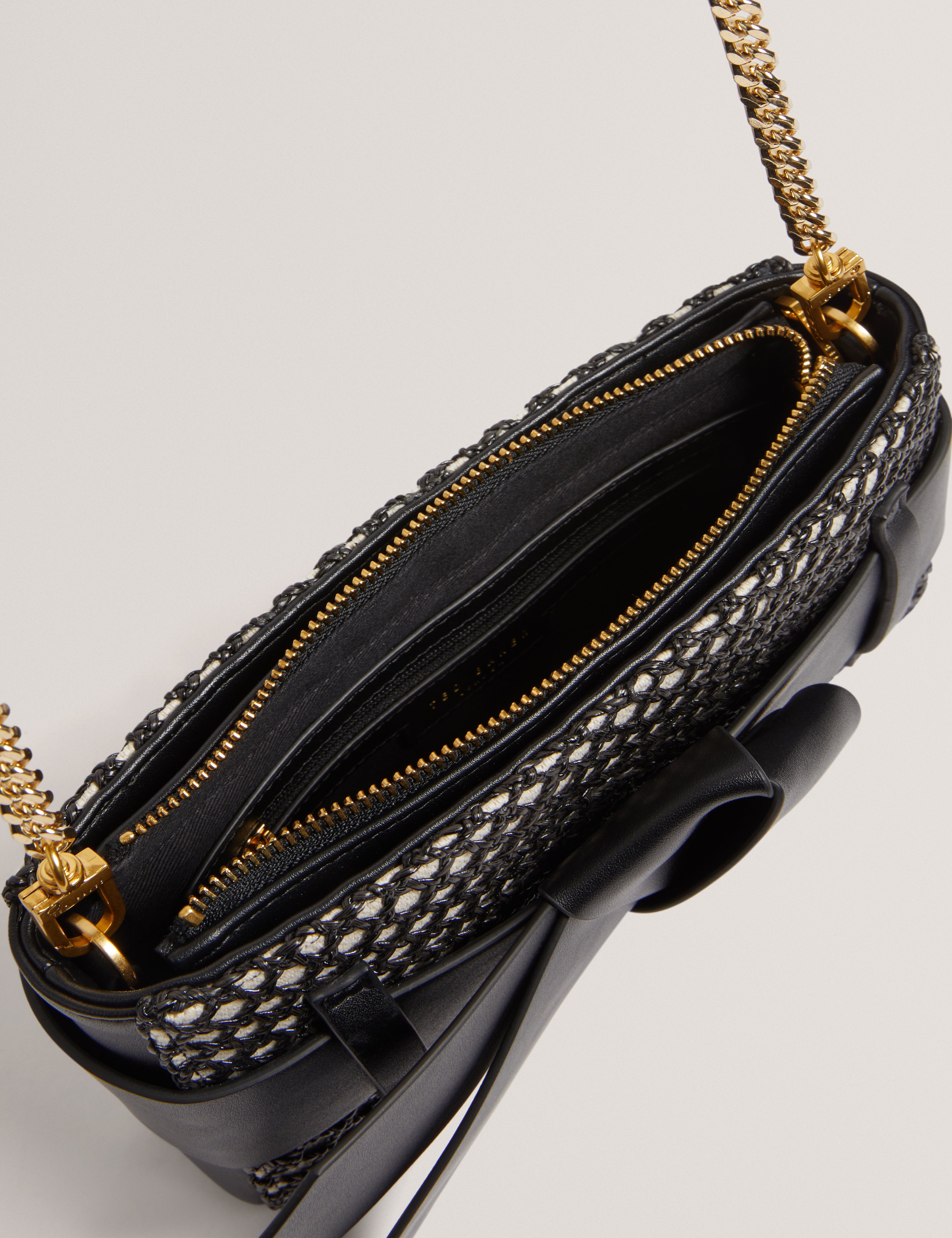 Jeesie Soft Pu Bow Canvas Clutch Bag Black
